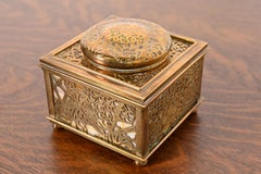 Tiffany Studios New York Grapevine Bronze Doré and Slag Glass Inkwell
