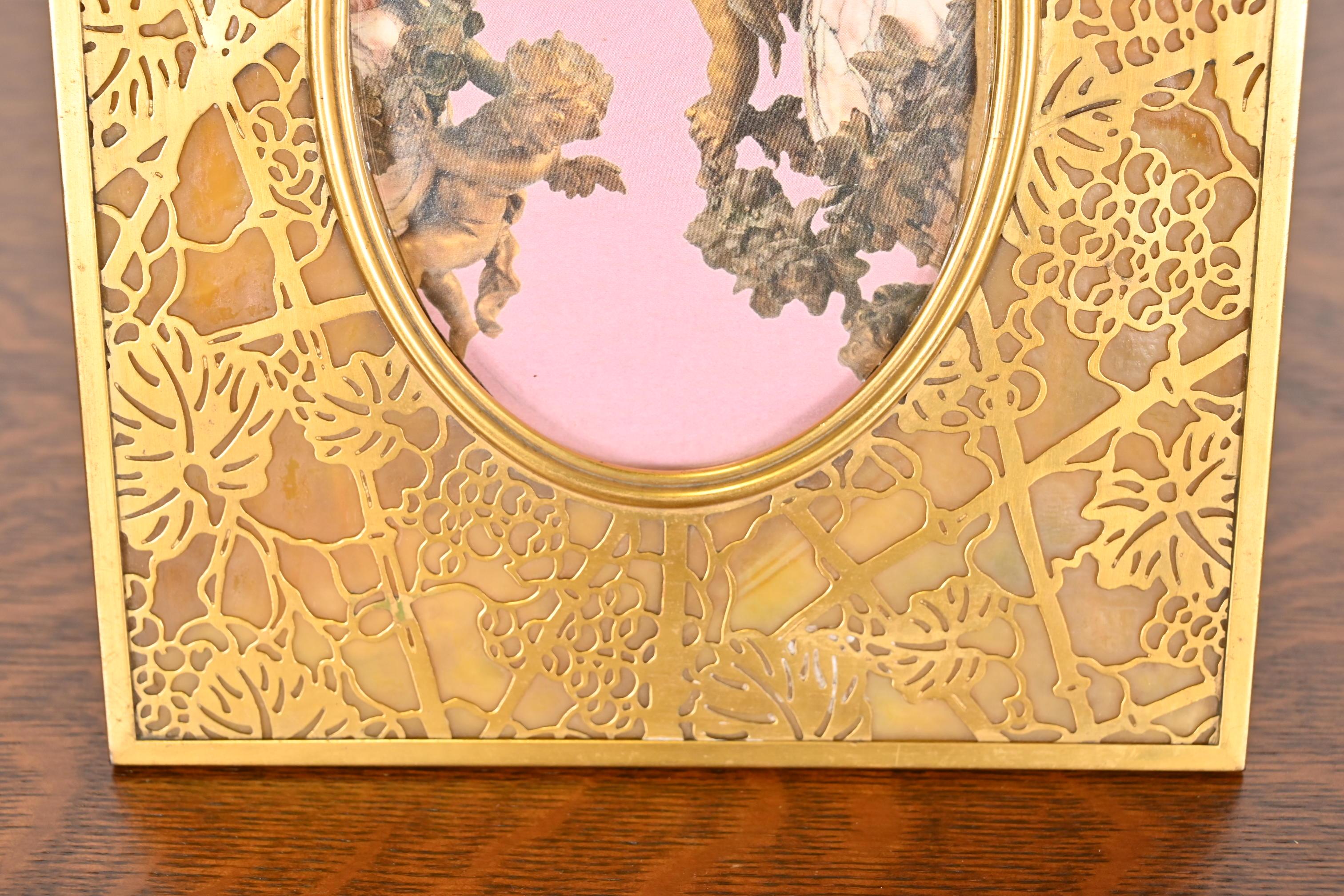 Tiffany Studios New York Grapevine Gilt Bronze and Slag Glass Picture Frame For Sale 4