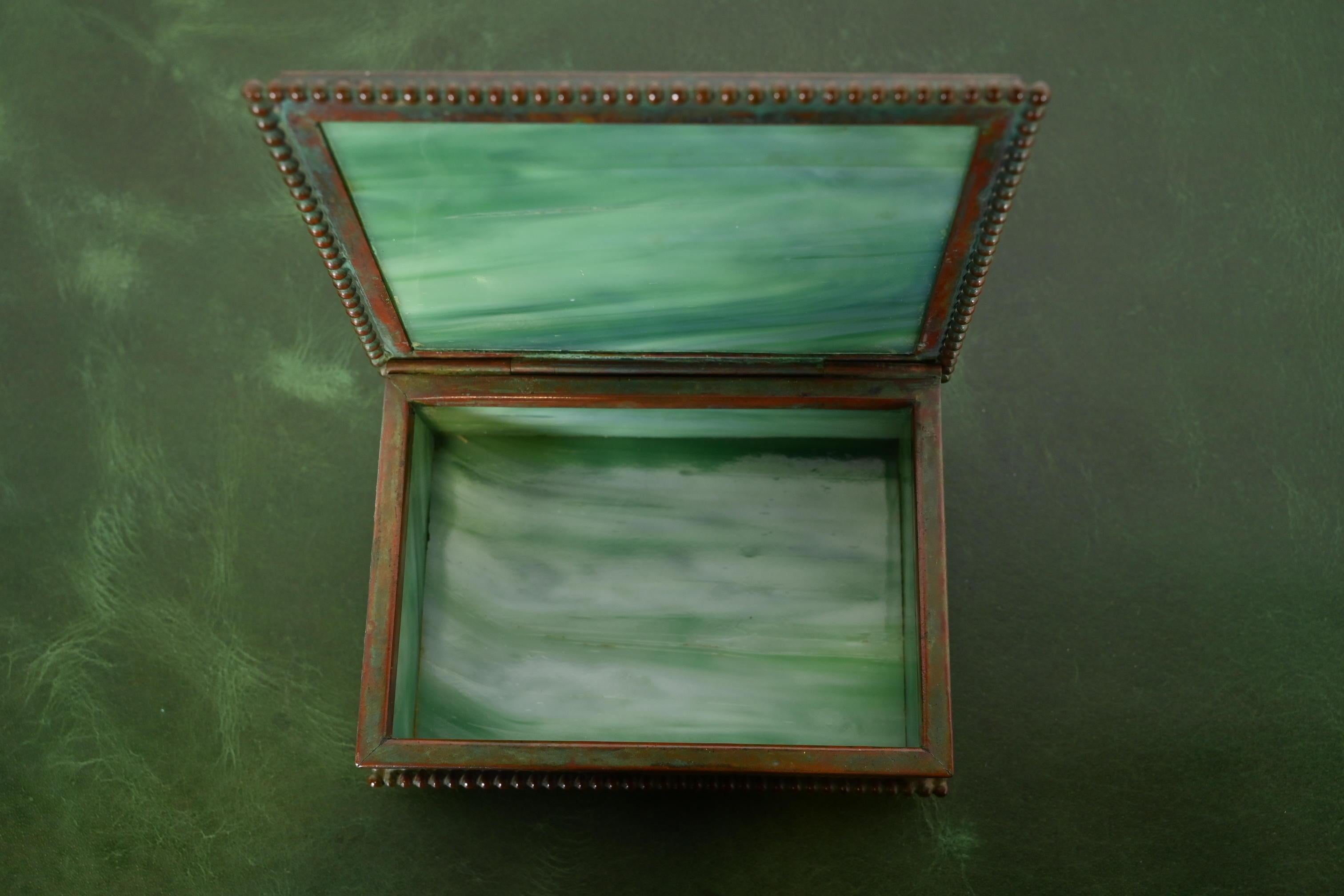 Tiffany Studios New York Grapevine Pattern Bronze and Slag Glass Box 1