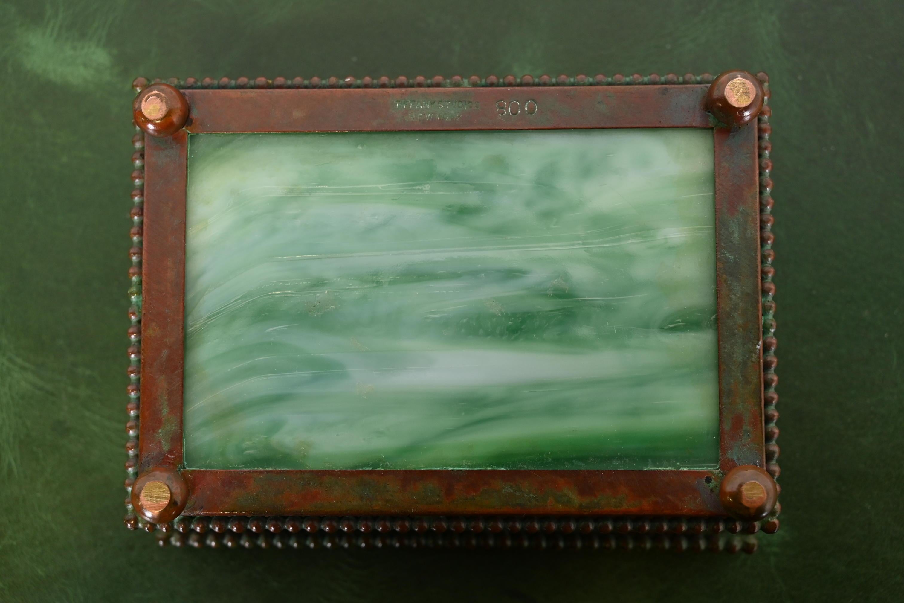 Tiffany Studios New York Grapevine Pattern Bronze and Slag Glass Box 3