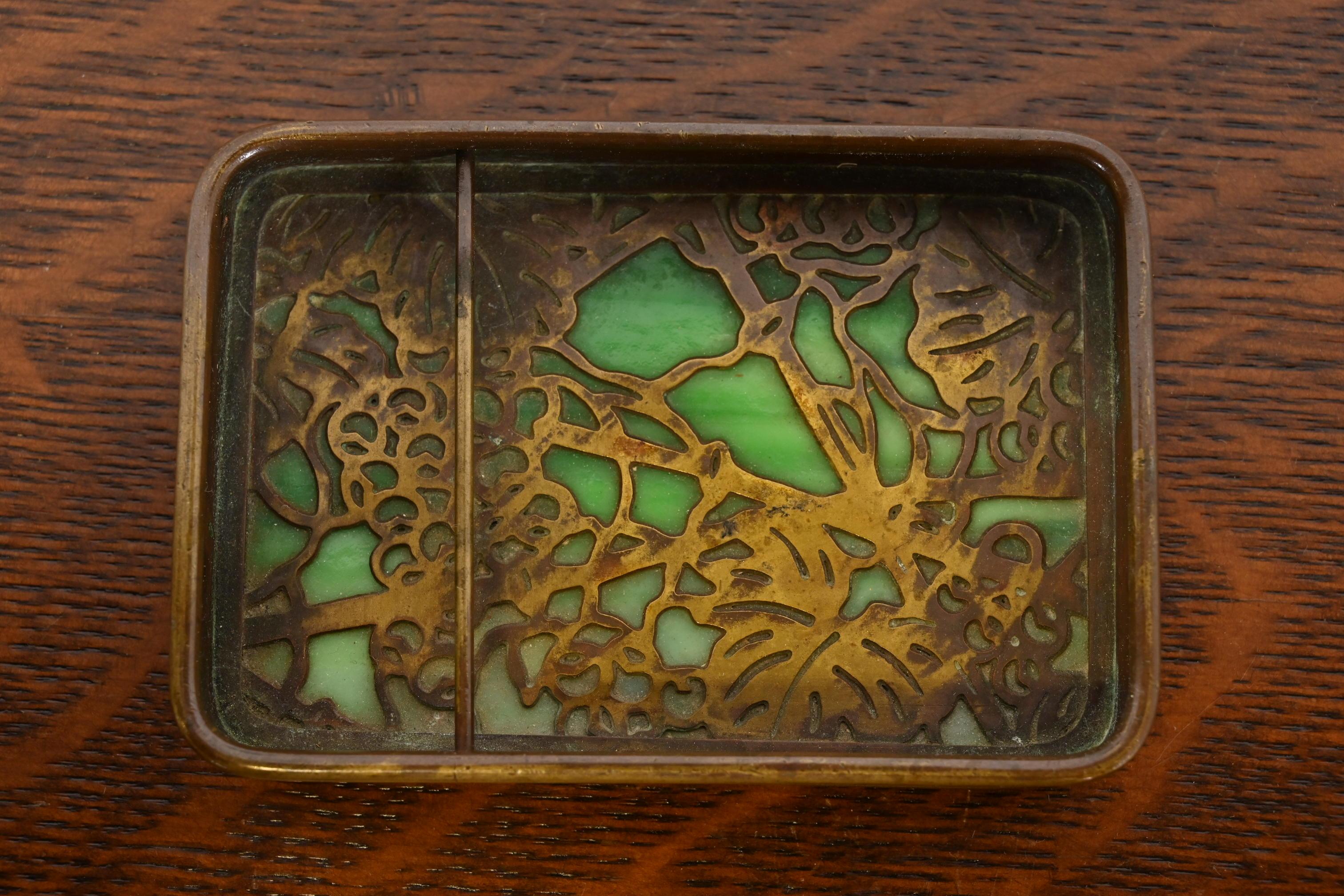 20th Century Tiffany Studios New York Grapevine Pattern Bronze and Slag Glass Catchall Tray