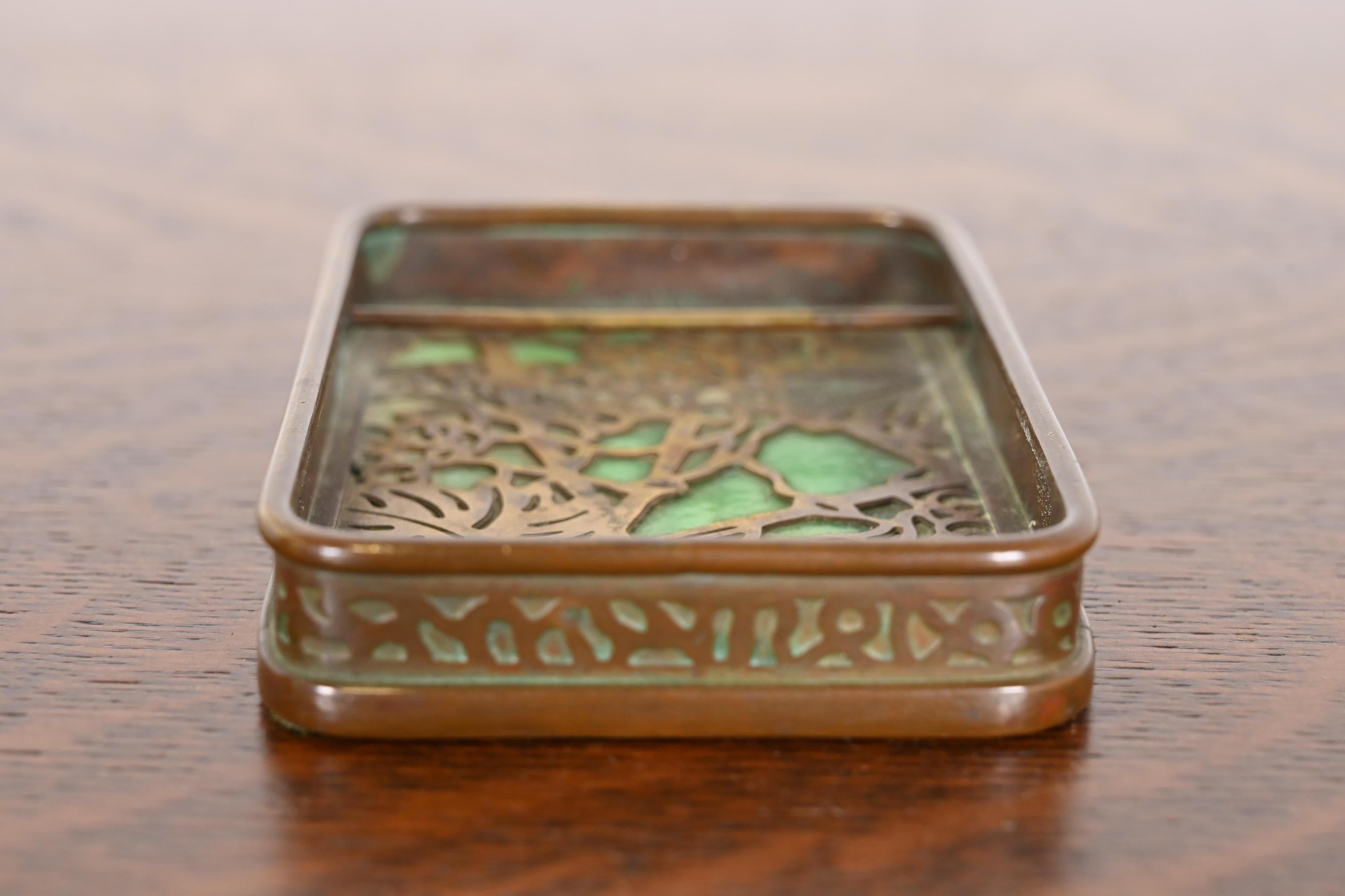 Tiffany Studios New York Grapevine Pattern Bronze and Slag Glass Catchall Tray 1