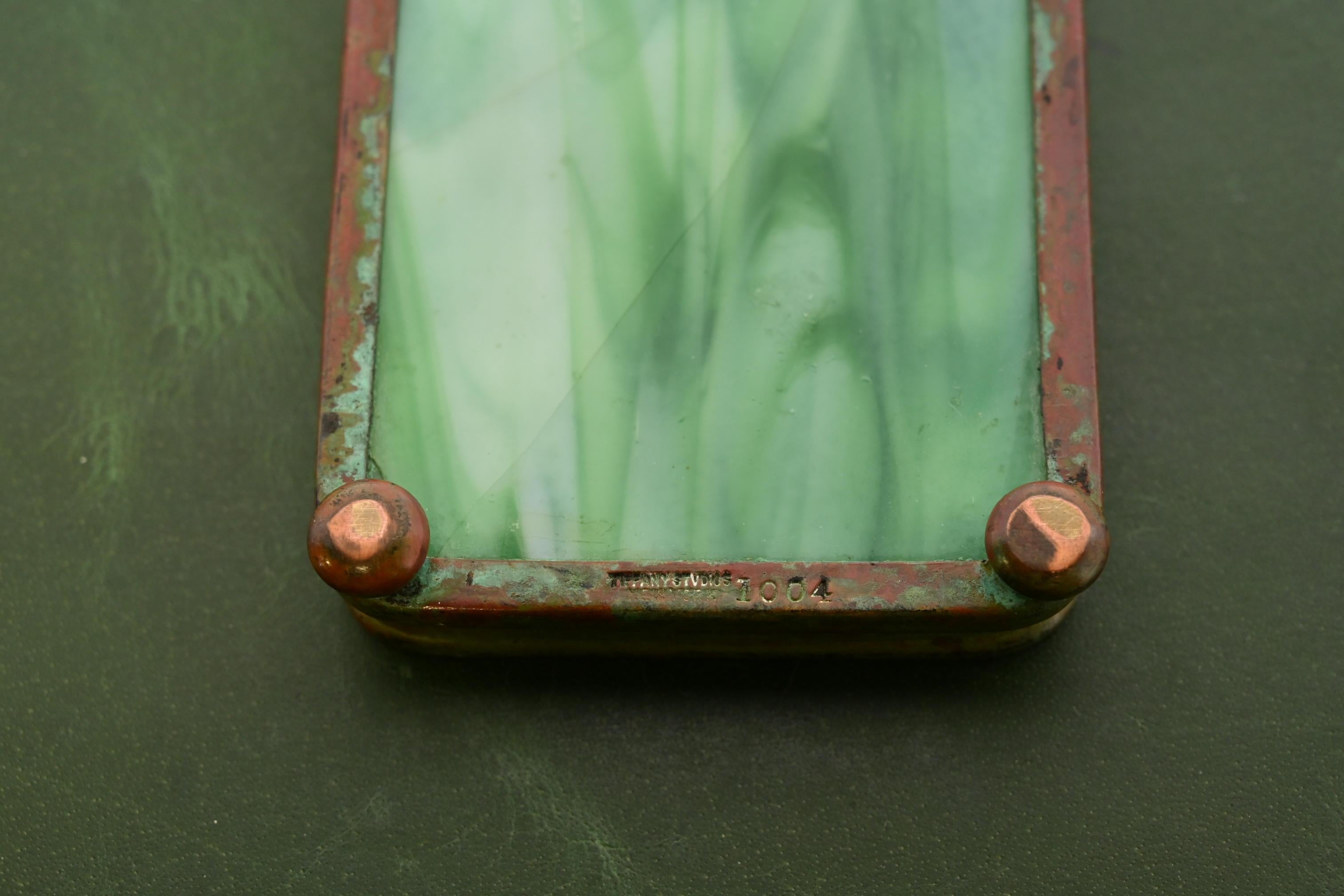 Tiffany Studios New York Grapevine Pattern Bronze and Slag Glass Pen Tray 4