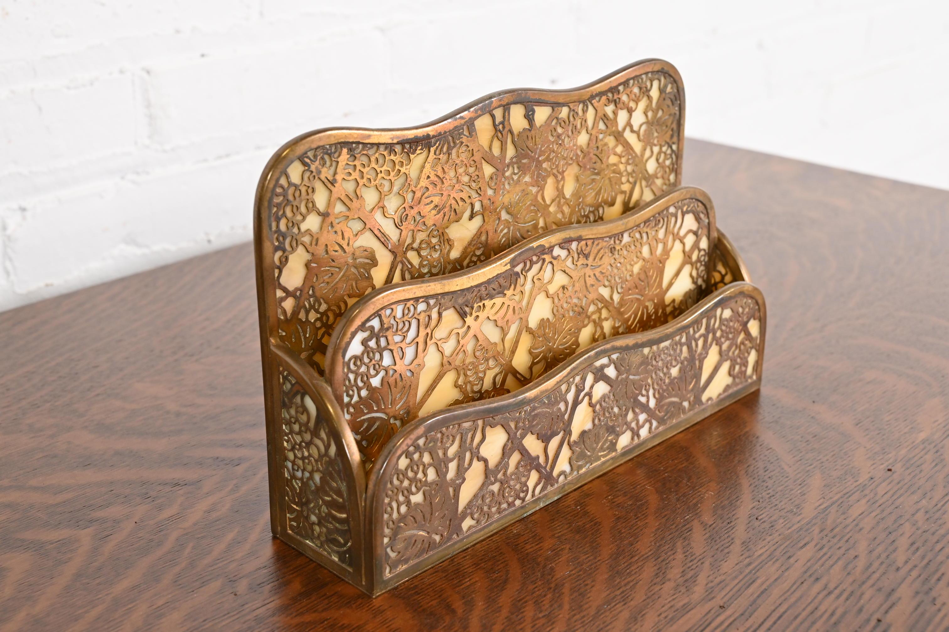 A gorgeous antique Arts & Crafts or Art Deco period gilt bronze and slag glass 