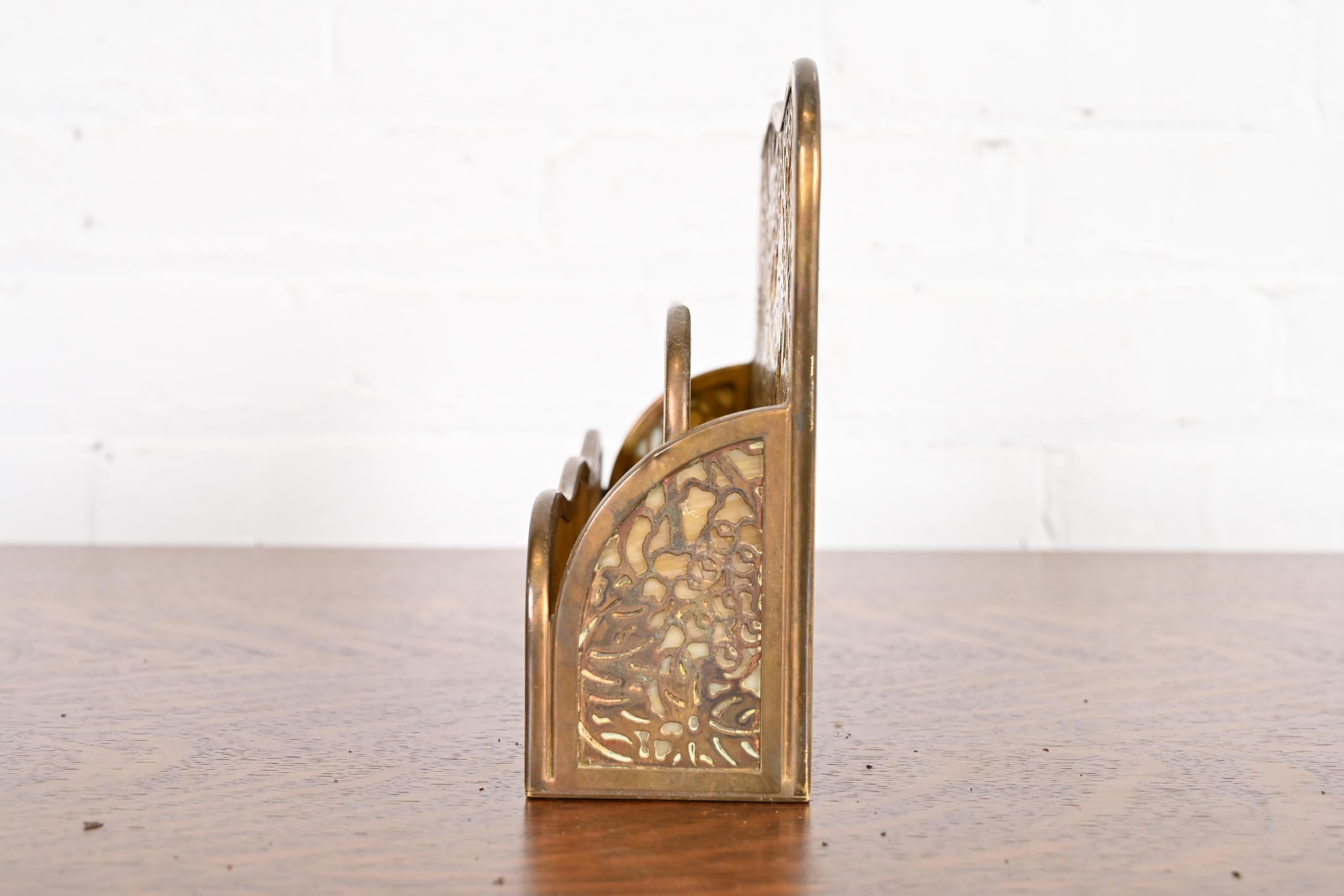 20th Century Tiffany Studios New York Grapevine Pattern Bronze Doré & Slag Glass Letter Rack