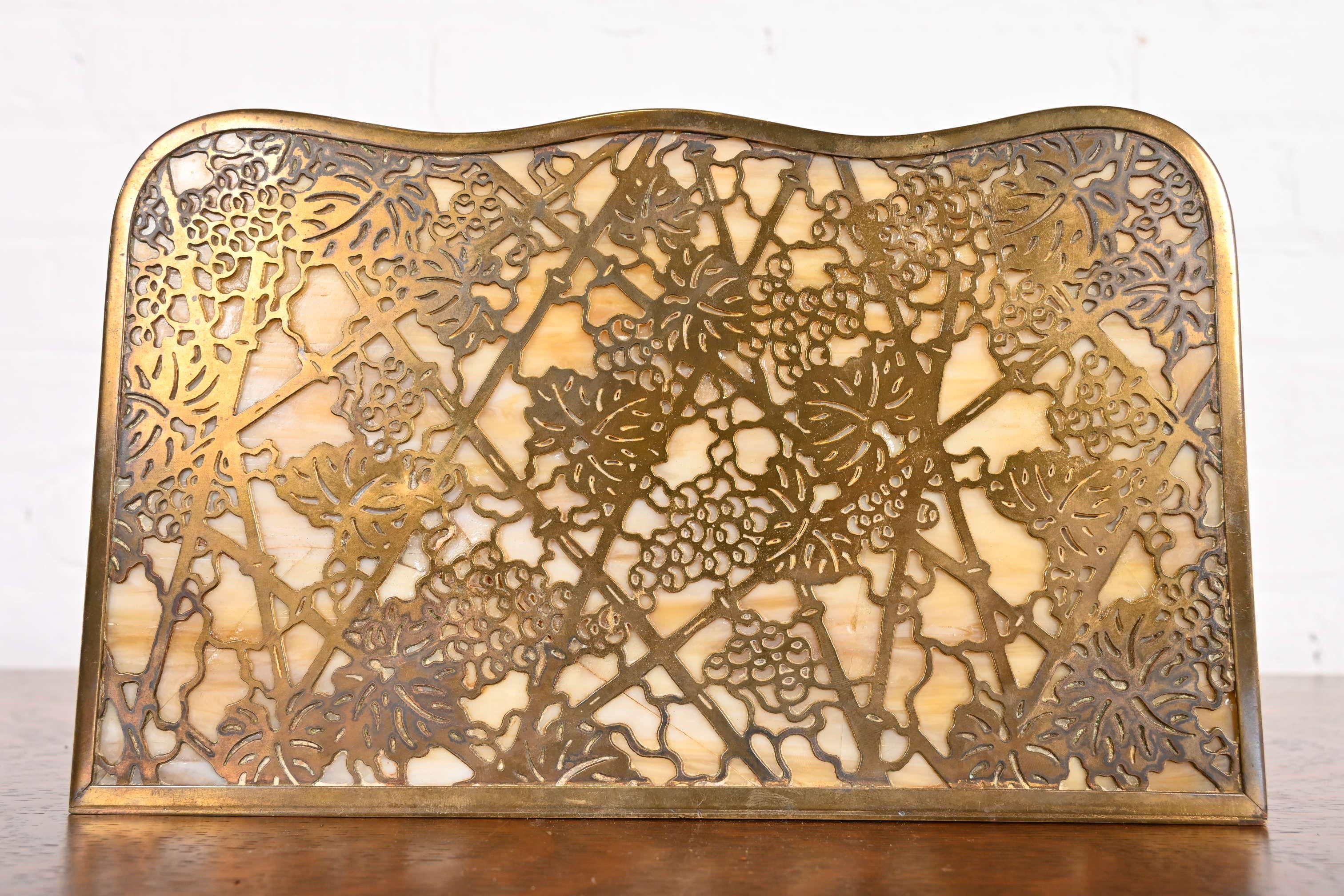 Tiffany Studios New York Grapevine Pattern Bronze Doré & Slag Glass Letter Rack 1