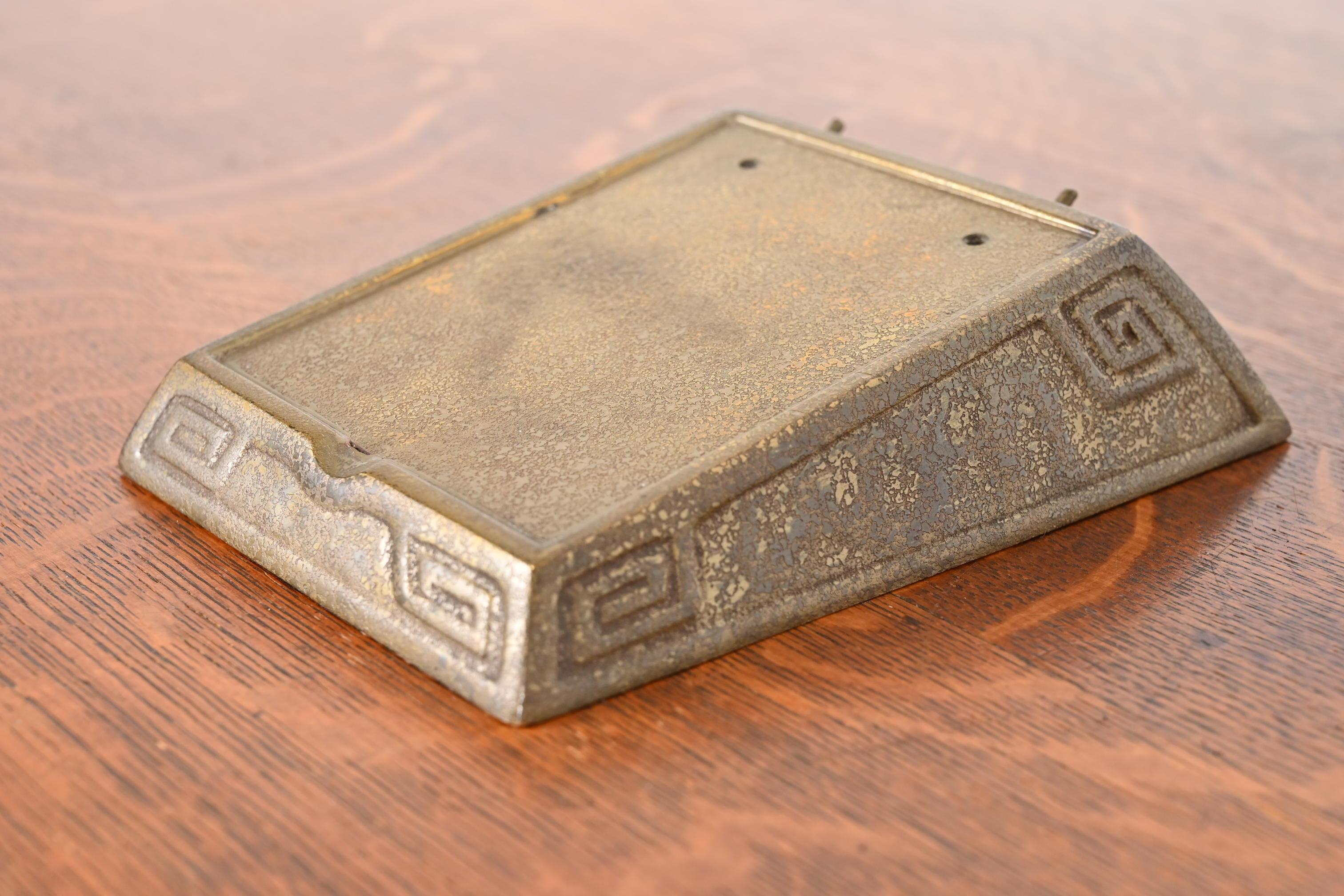 Tiffany Studios New York Greek Key Bronze Desk Calendar or Stationary Holder In Good Condition For Sale In South Bend, IN