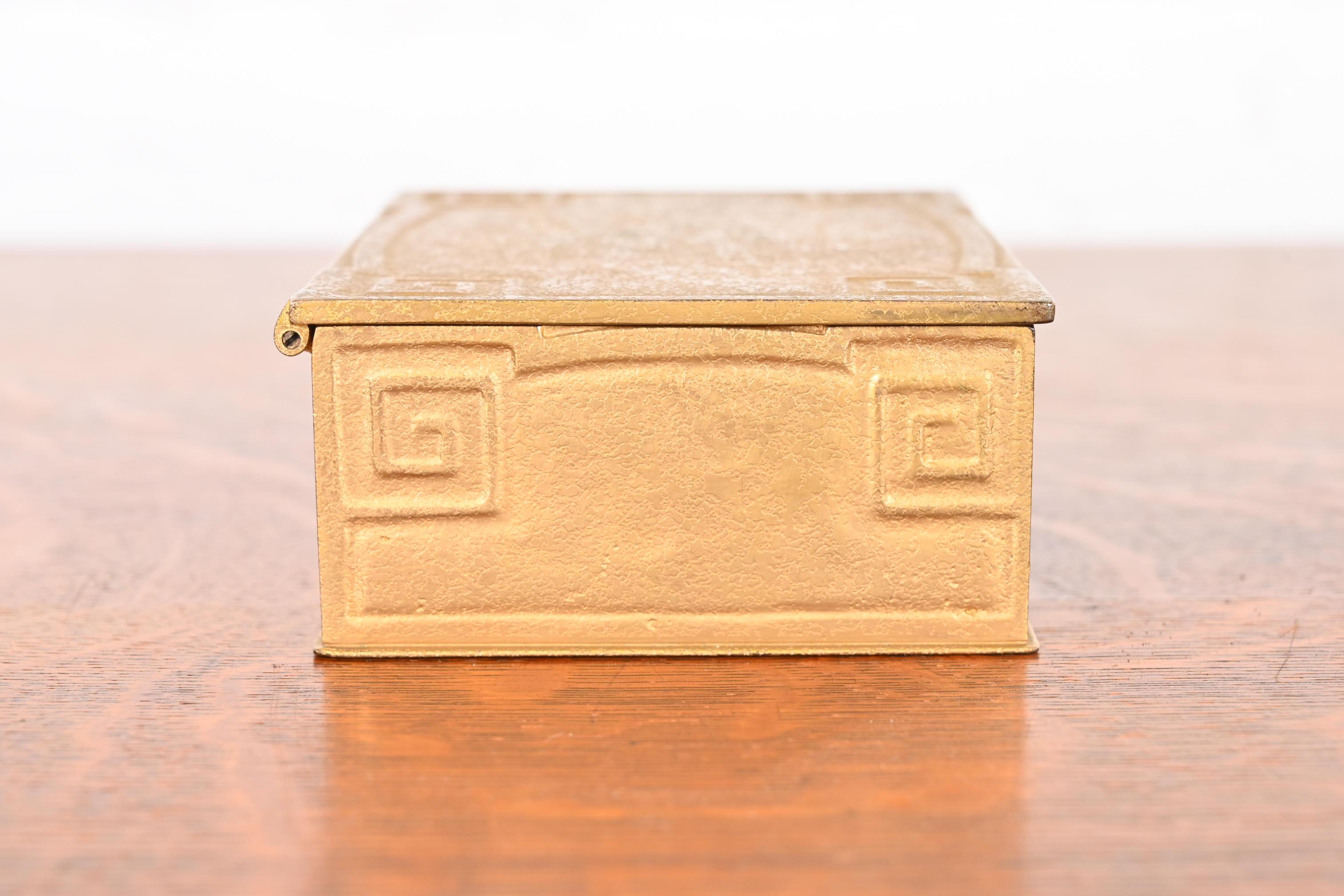 Tiffany Studios New York Greek Key Bronze Doré Cigar Box, Circa 1910 For Sale 12