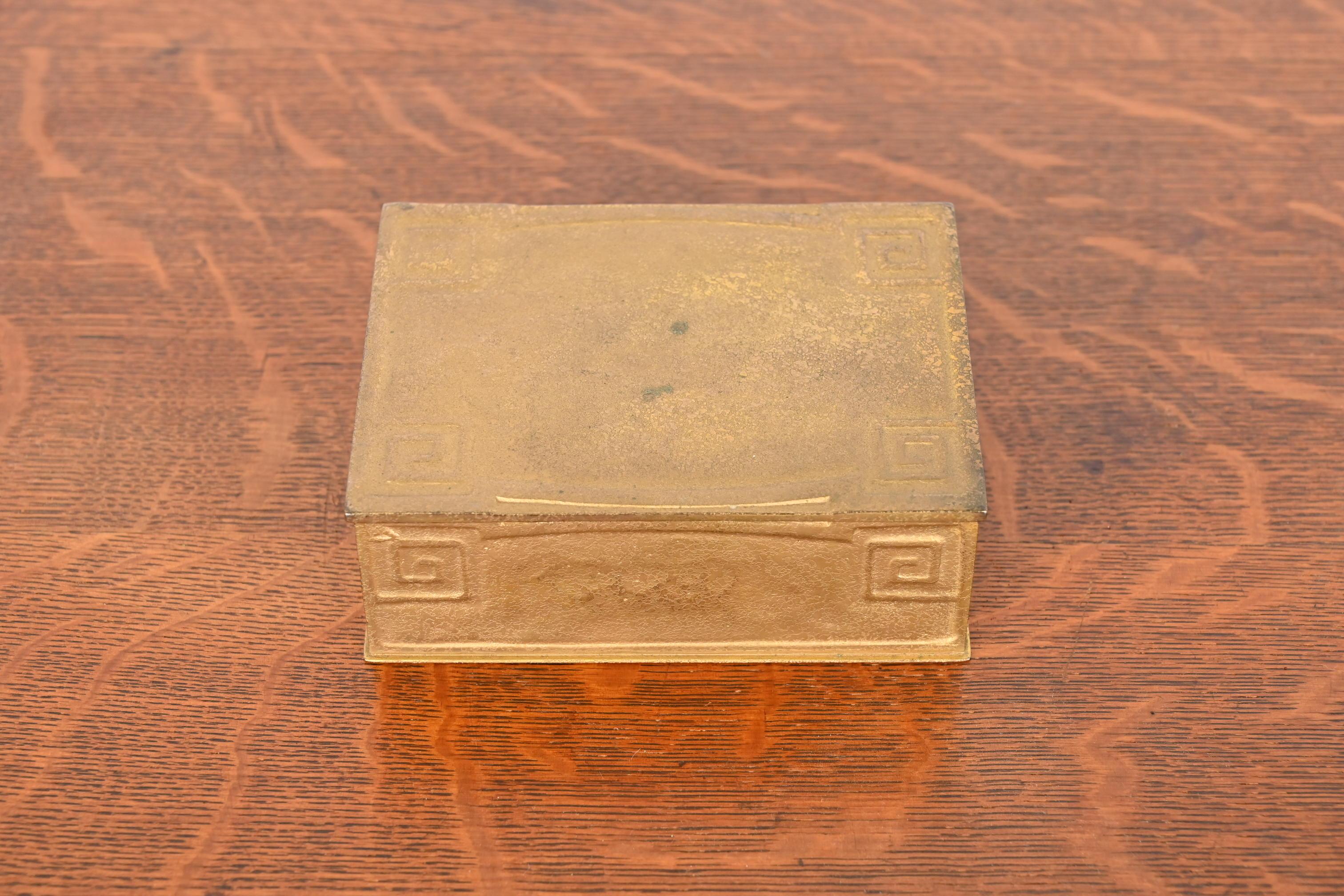 Arts and Crafts Tiffany Studios New York Greek Key Bronze Doré Cigar Box, Circa 1910 For Sale