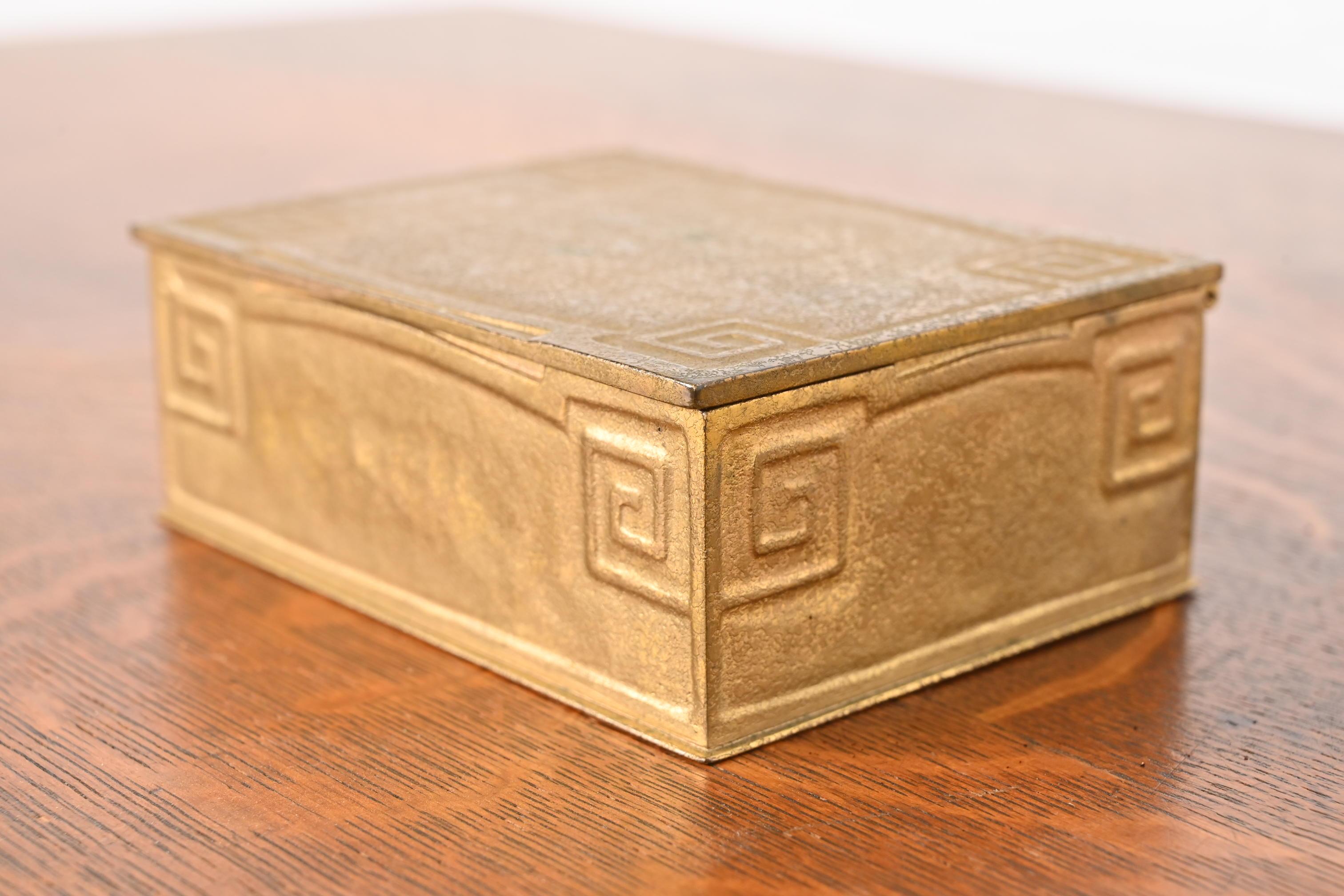 20th Century Tiffany Studios New York Greek Key Bronze Doré Cigar Box, Circa 1910 For Sale