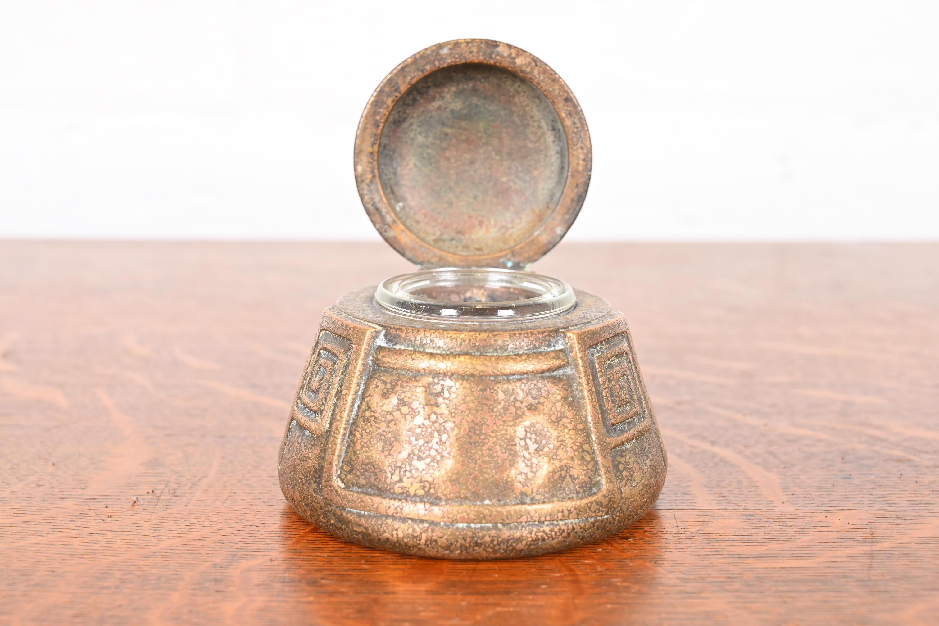 Tiffany Studios New York Greek Key Bronze Doré Inkwell For Sale 4