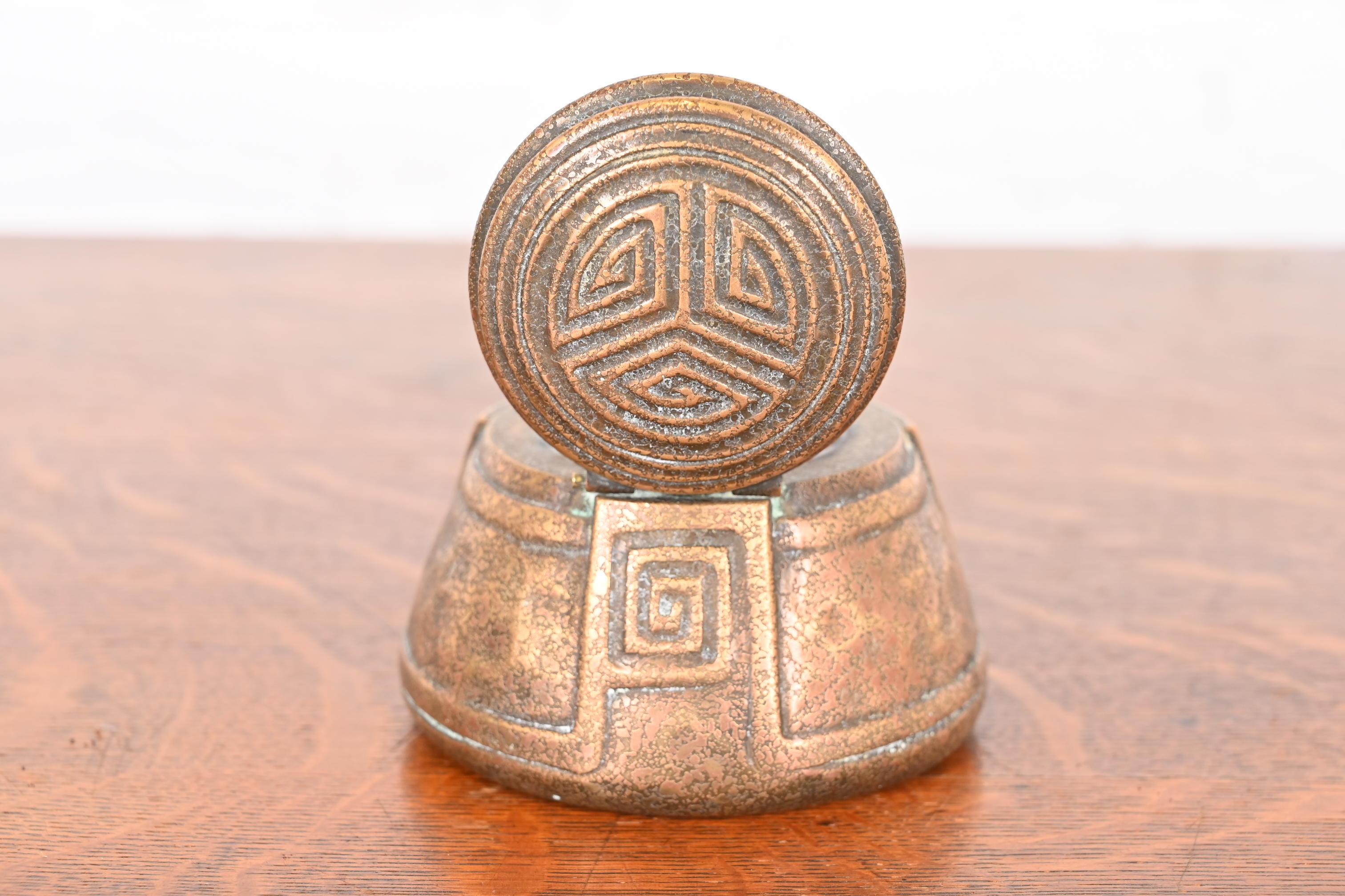Tiffany Studios New York Greek Key Bronze Doré Inkwell For Sale 7