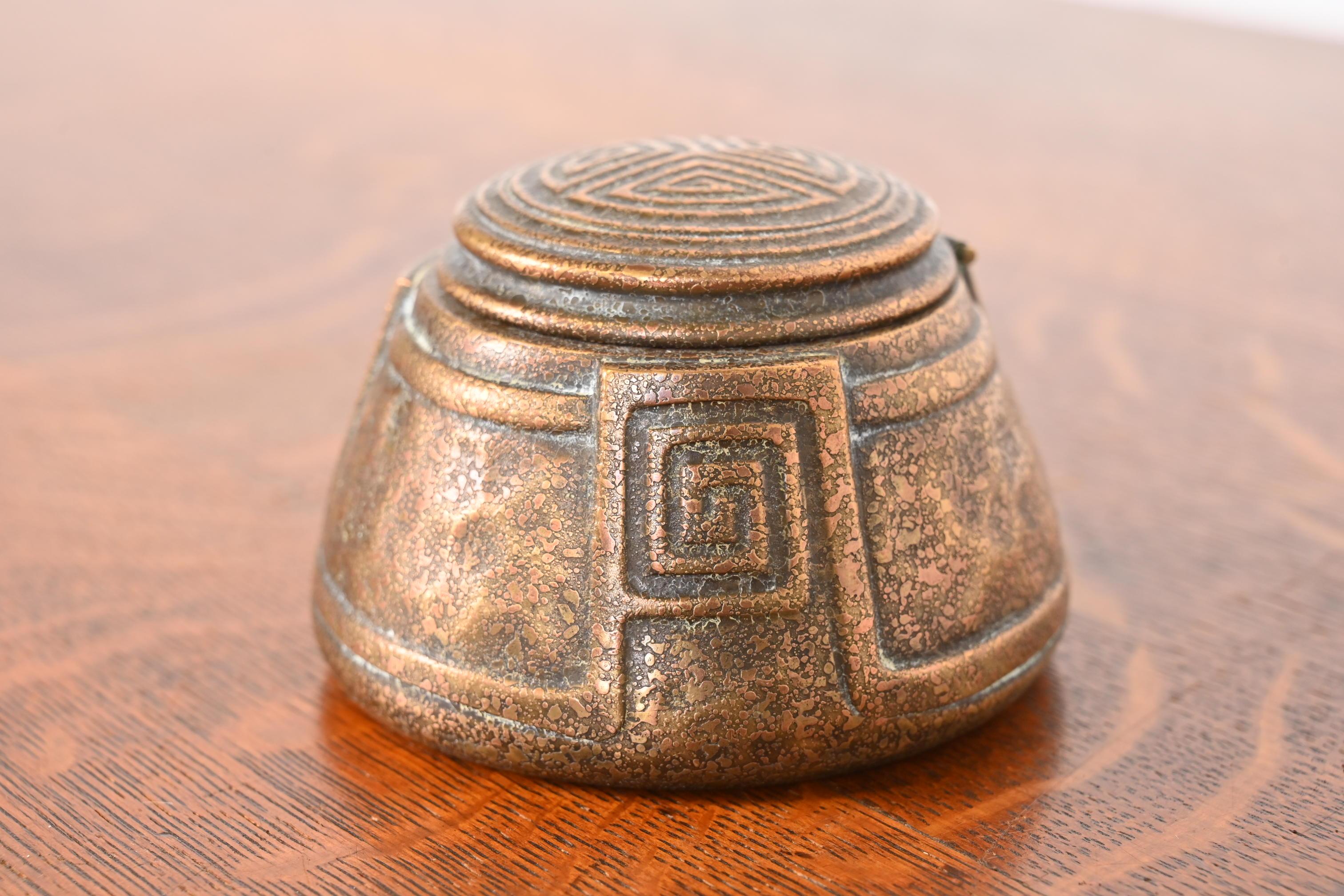 Tiffany Studios New York Greek Key Bronze Doré Inkwell In Good Condition For Sale In South Bend, IN