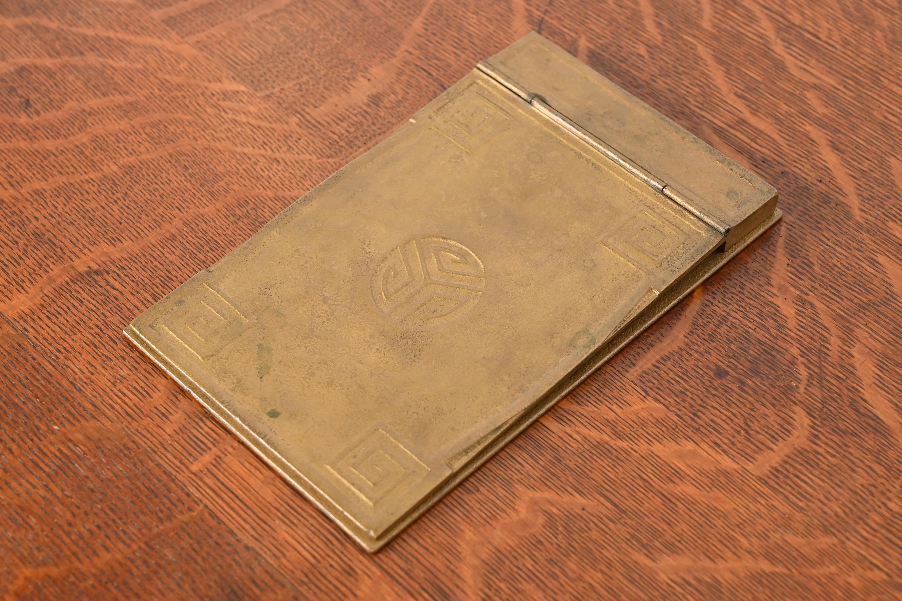 Tiffany Studios New York Greek Key Bronze Doré Notepad Holder In Good Condition In South Bend, IN