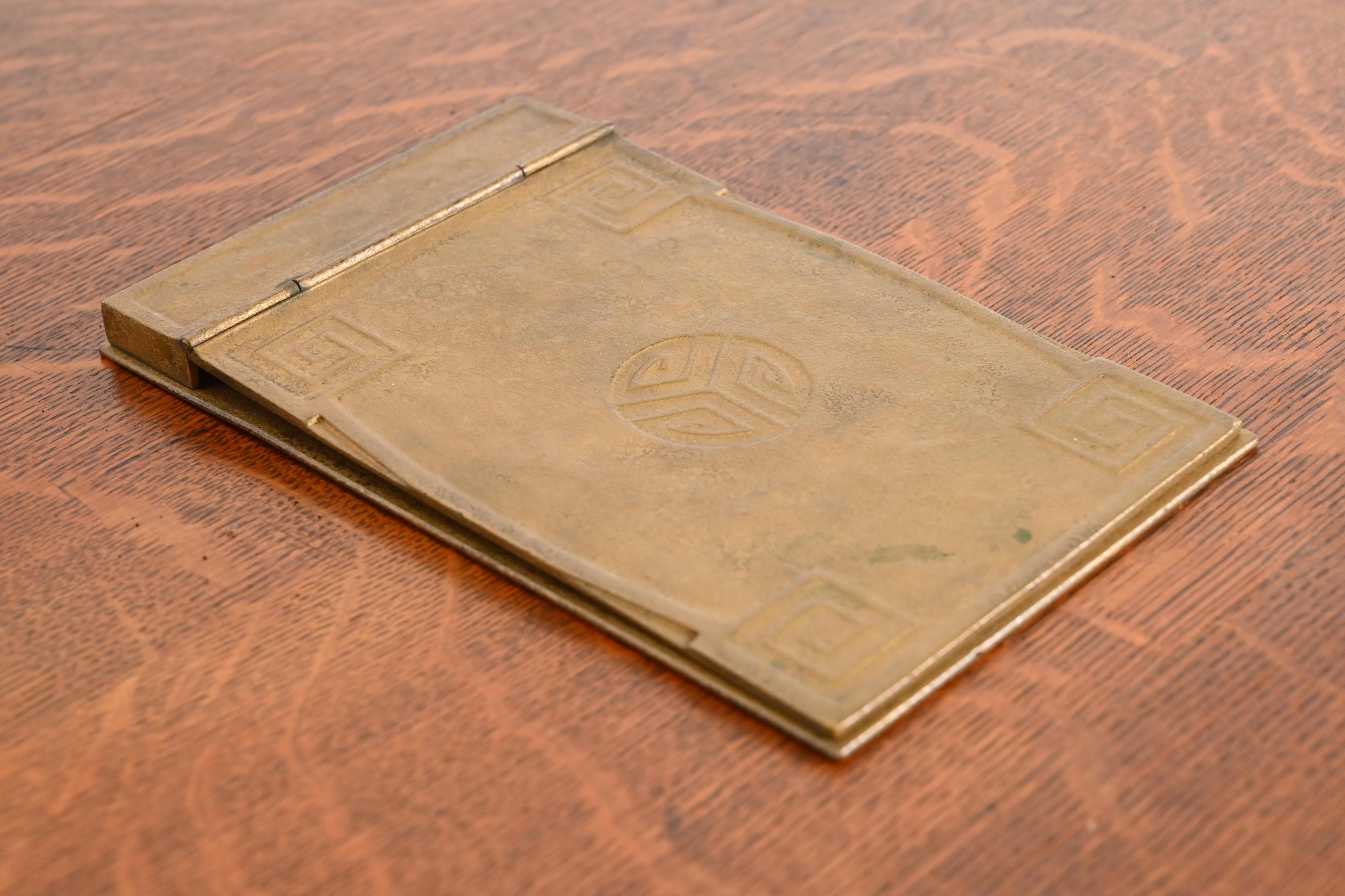 Tiffany Studios New York Greek Key Bronze Doré Notepad Holder For Sale 2
