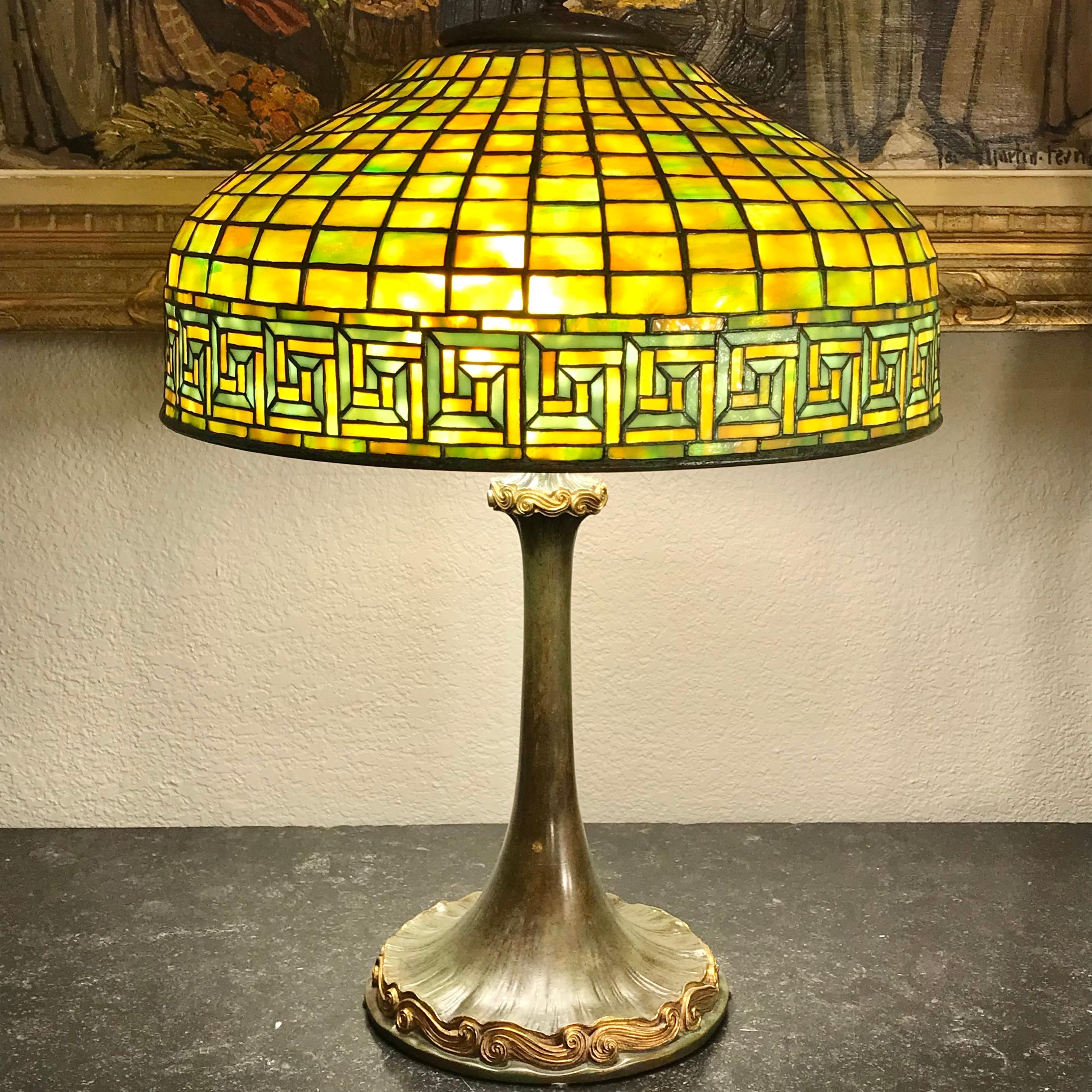 Art Nouveau Tiffany Studios New York “Greek Key” Table Lamp For Sale