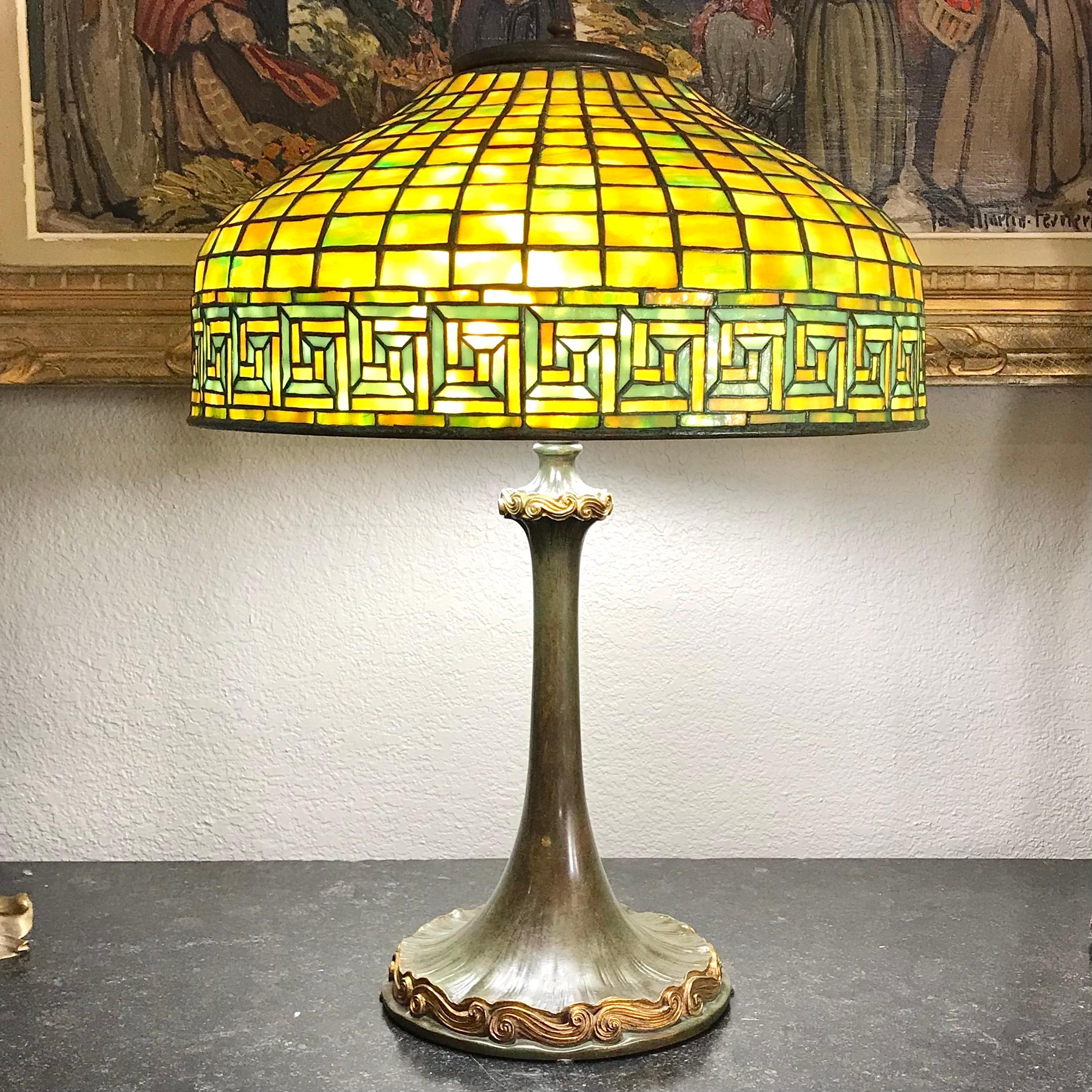 Cast Tiffany Studios New York “Greek Key” Table Lamp For Sale