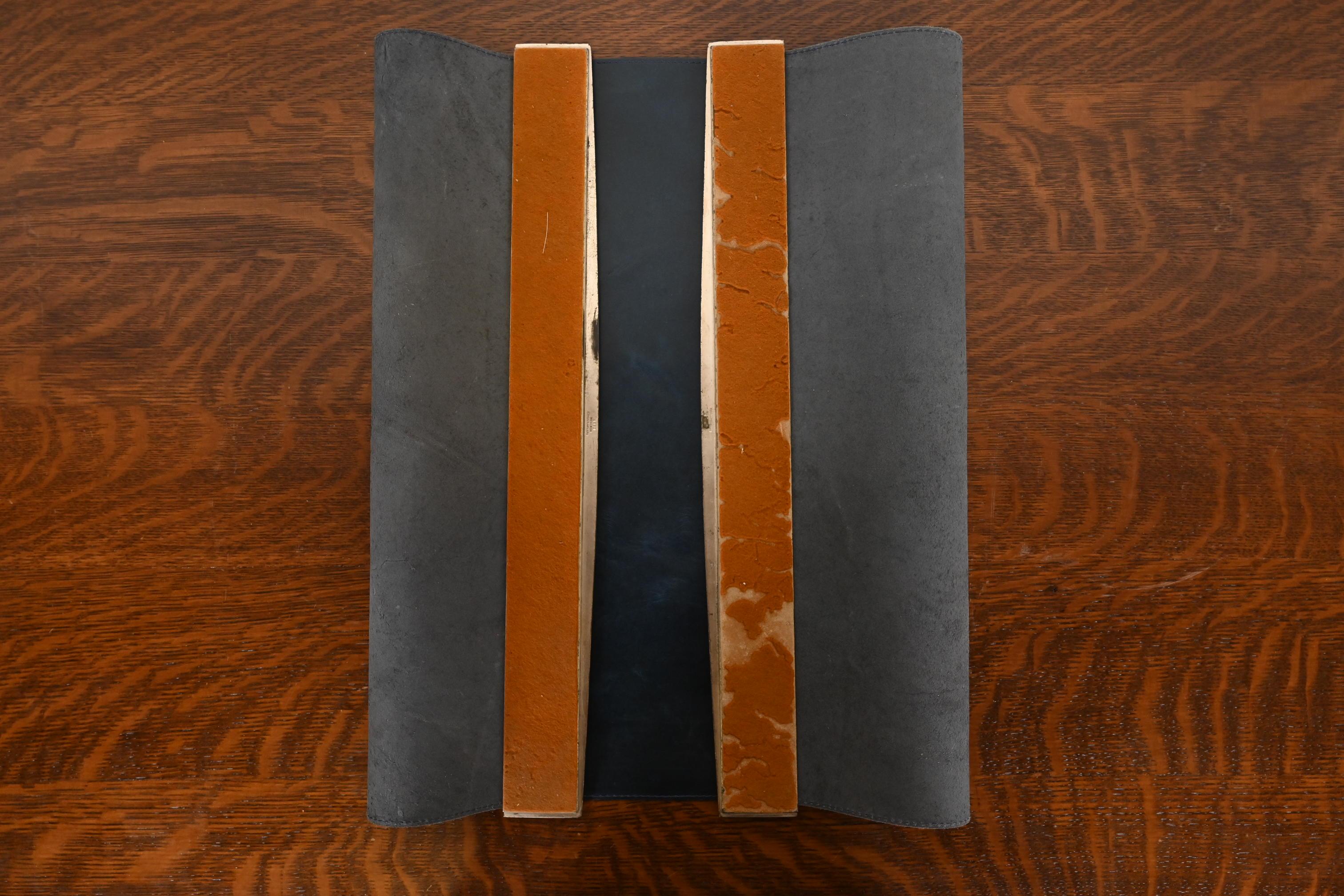 Tiffany Studios New York Heraldic Bronze Blotter Ends With Leather Desk Blotter For Sale 4