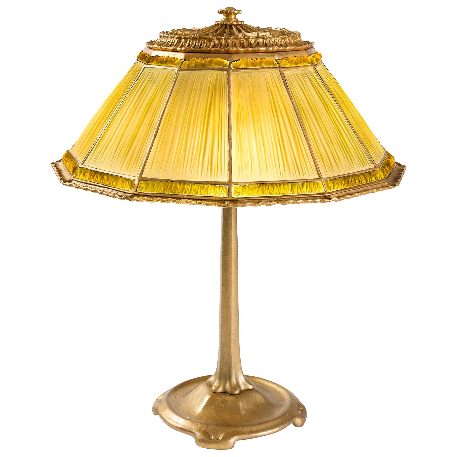 Tiffany Studios New York "Linenfold" Gilt Bronze Table Lamp