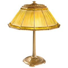 Antique Tiffany Studios New York "Linenfold" Gilt Bronze Table Lamp