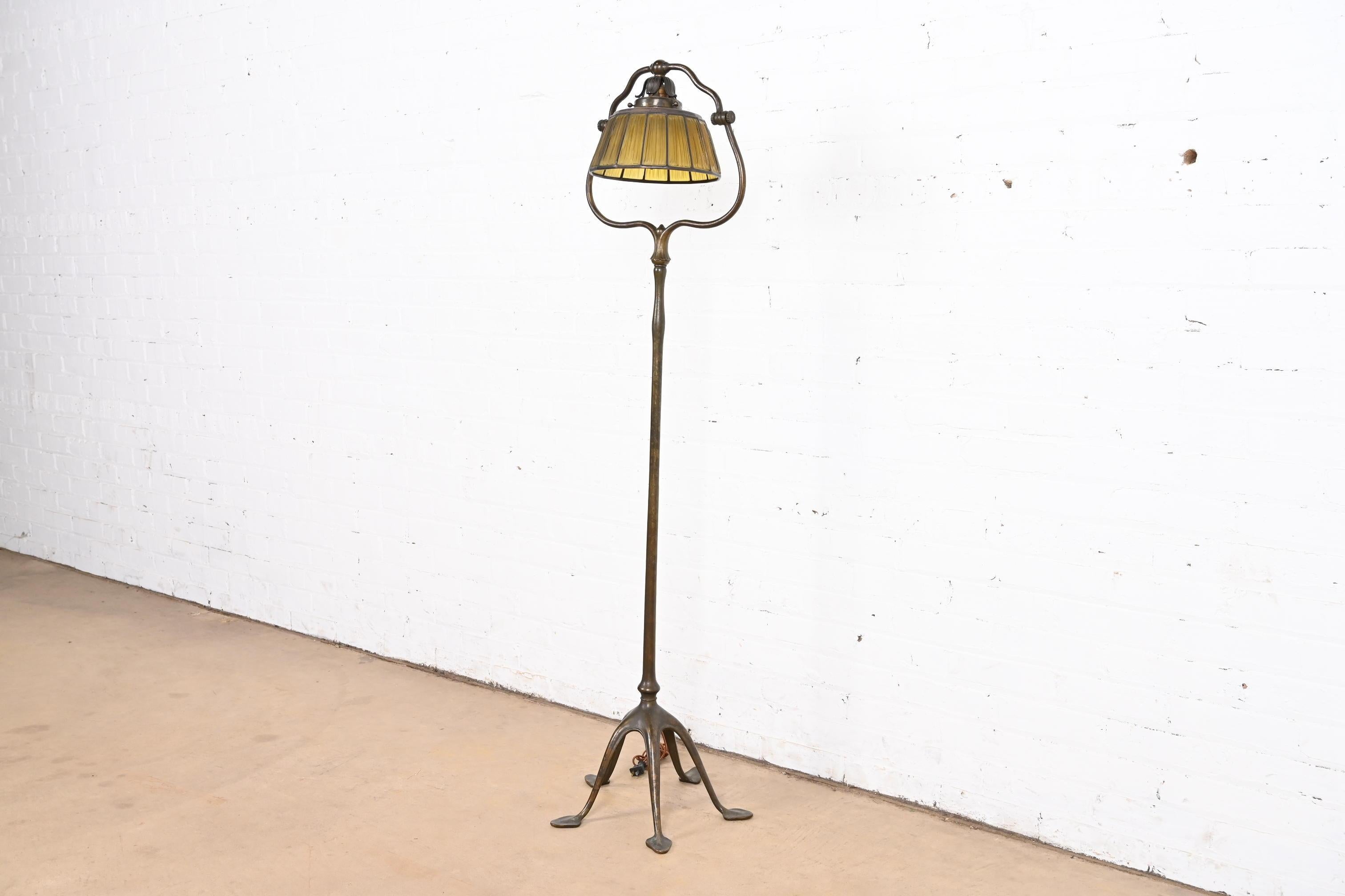 Arts and Crafts Tiffany Studios New York Linenfold Harp Floor Lamp For Sale