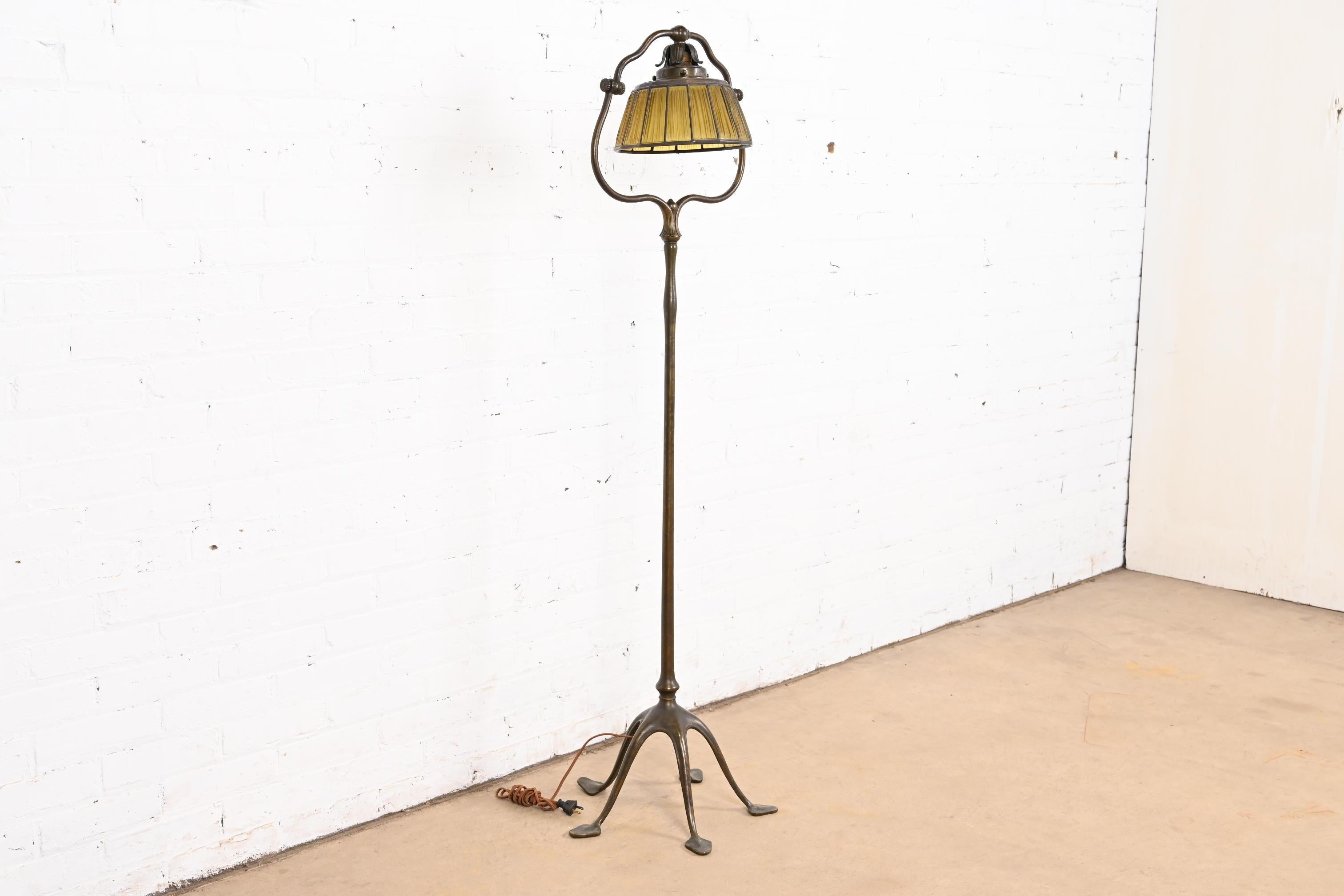 American Tiffany Studios New York Linenfold Harp Floor Lamp For Sale