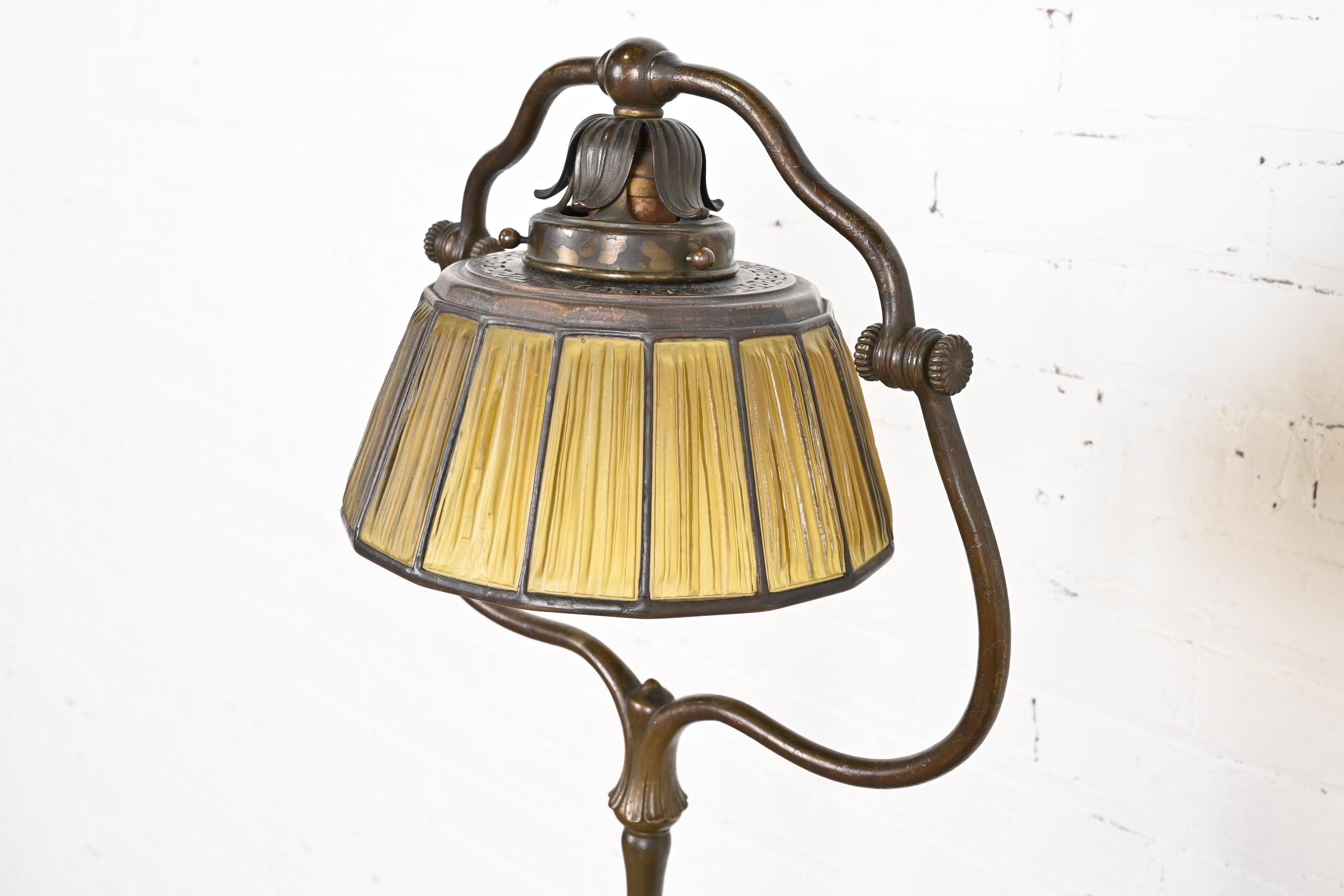 20th Century Tiffany Studios New York Linenfold Harp Floor Lamp For Sale