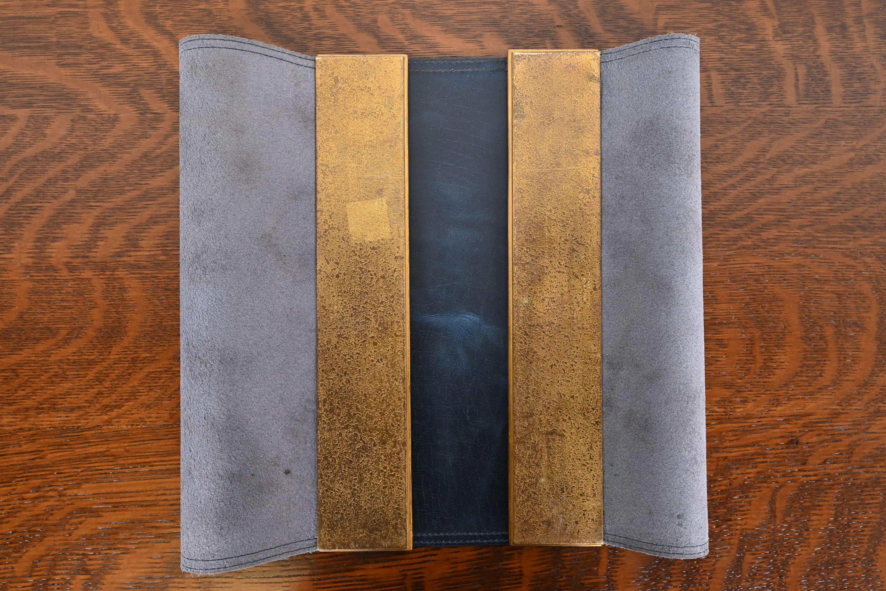 Tiffany Studios New York Nautical Bronze Doré Blotter Ends mit Leder Schreibtischunterlage im Angebot 3