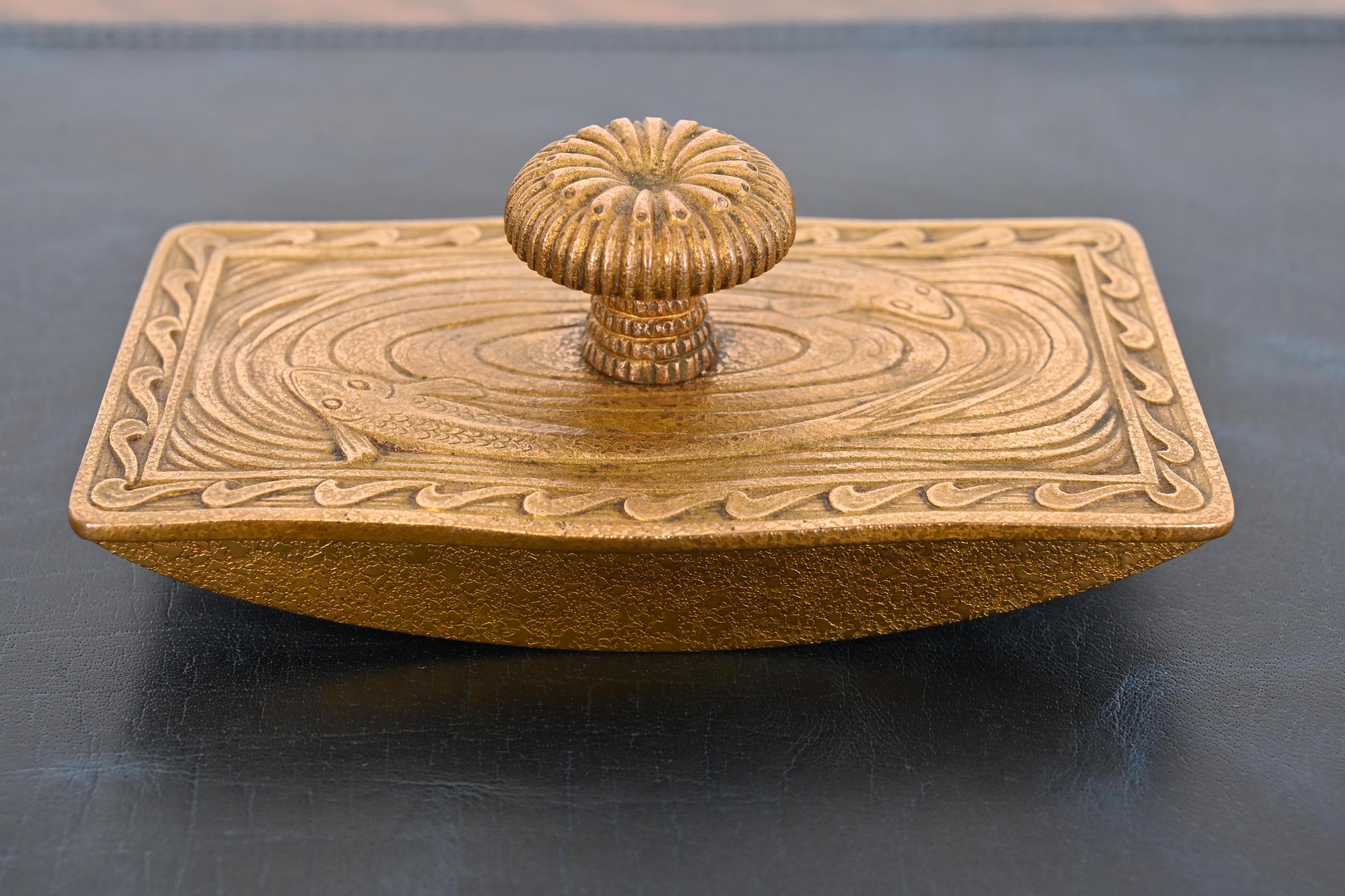 Arts and Crafts Tiffany Studios New York Nautical Bronze Doré Rocker Blotter For Sale