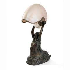 Tiffany Studios New York "Nautilus" Table Lamp With "Mermaid" Base