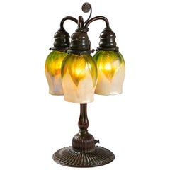 Antique Tiffany Studios New York "Newell Post" Favrile Glass Desk Lamp