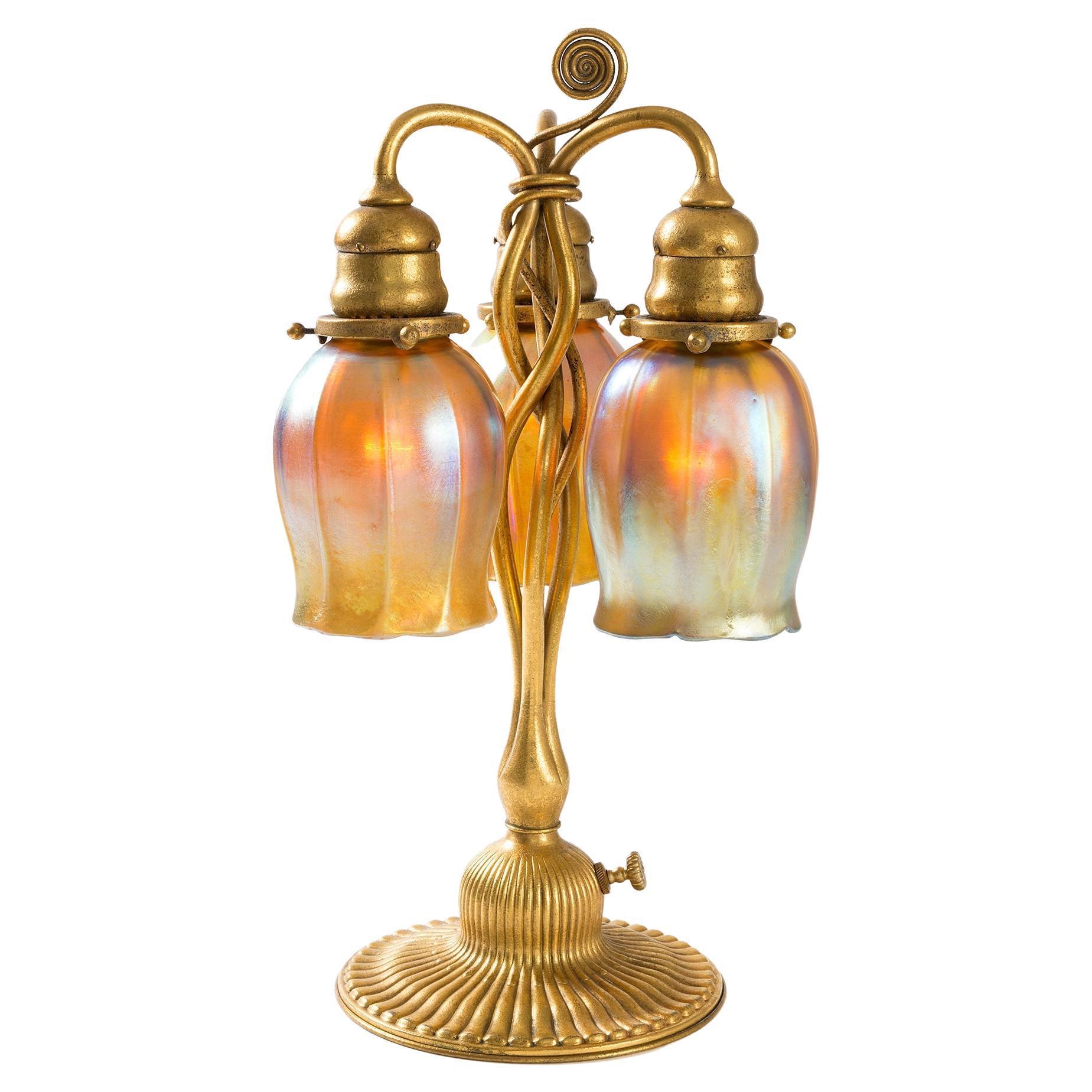 Tiffany Studios New York "Newell Post" Favrile Glass Desk Lamp For Sale