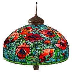 Used Tiffany Studios New York "Oriental Poppy” Leaded Glass and Bronze Floor Lamp