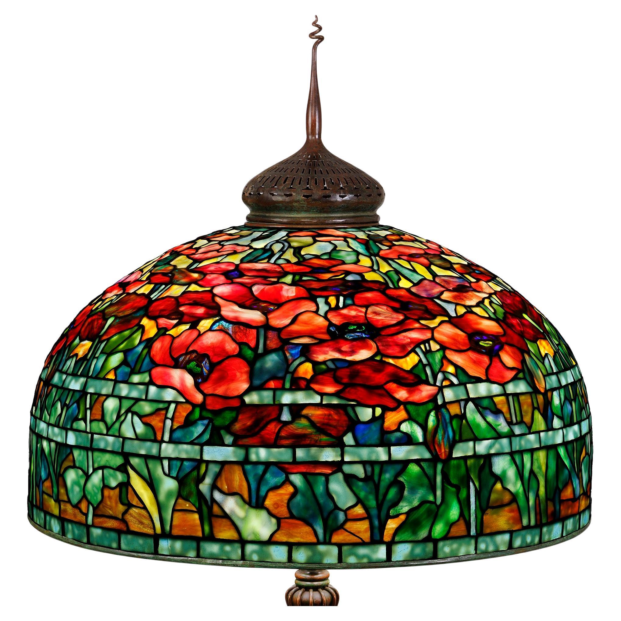 Tiffany Studios New York "Oriental Poppy" Leaded Glass and Bronze Floor Lamp
