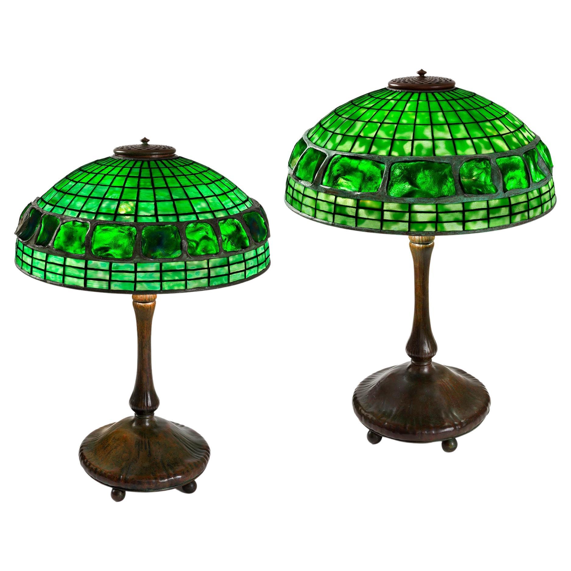 Tiffany Studios New York Pair of "Belted Turtleback" Table Lamps
