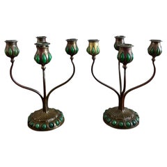 Tiffany Studios New York Pair of Bronze Candlesticks, Circa 1930’s