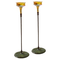 Tiffany Studios New York Pair of Champagne Top Candlesticks