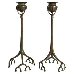 Tiffany Studios New York Pair of "Root" Candlesticks