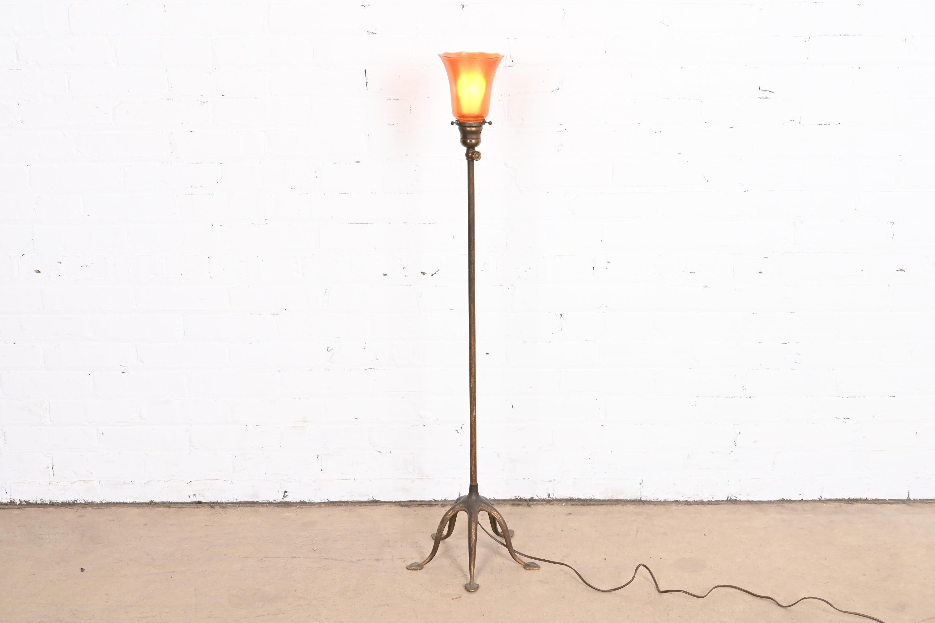 Art Deco Tiffany Studios New York Patinated Gilt Bronze Adjustable Floor Lamp