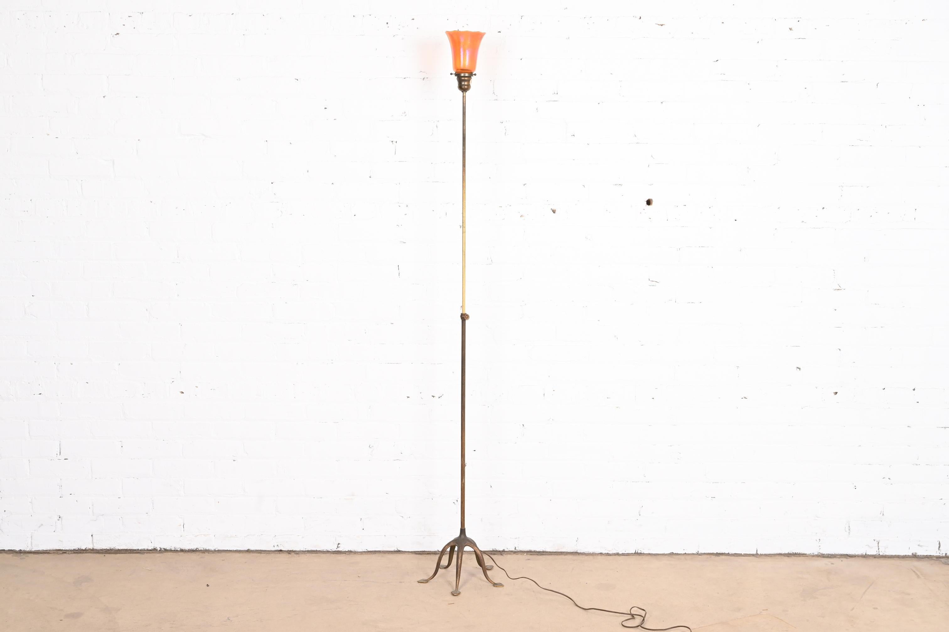 American Tiffany Studios New York Patinated Gilt Bronze Adjustable Floor Lamp
