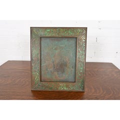 Tiffany Studios New York Pine Needle Bronze and Green Slag Glass Picture Frame