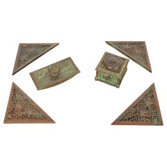 Tiffany Studios New York Pine Needle Bronze and Slag Glass Desk Set, circa 1910