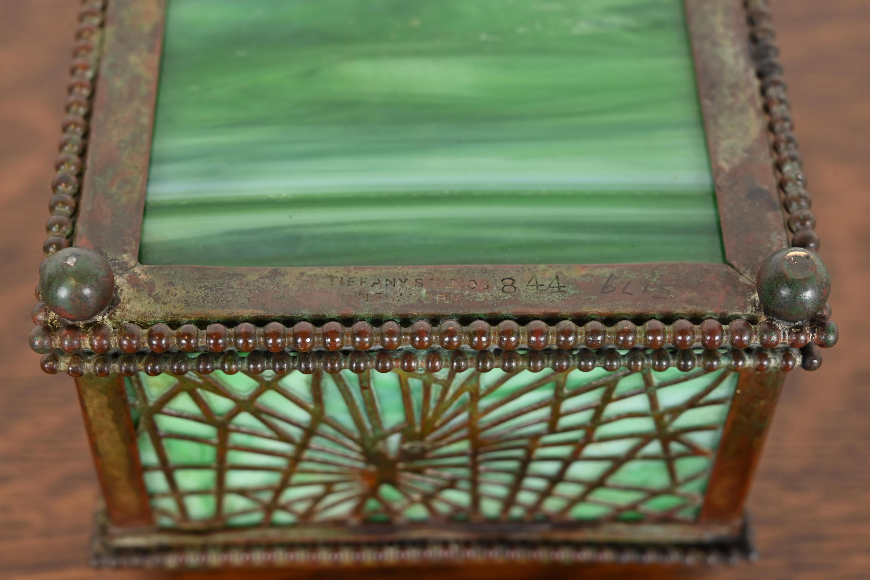 Tiffany Studios New York Pine Needle Bronze and Slag Glass Inkwell, Circa 1910 5