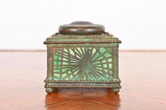 Tiffany Studios New York Pine Needle Bronze and Slag Glass Inkwell, circa 1910