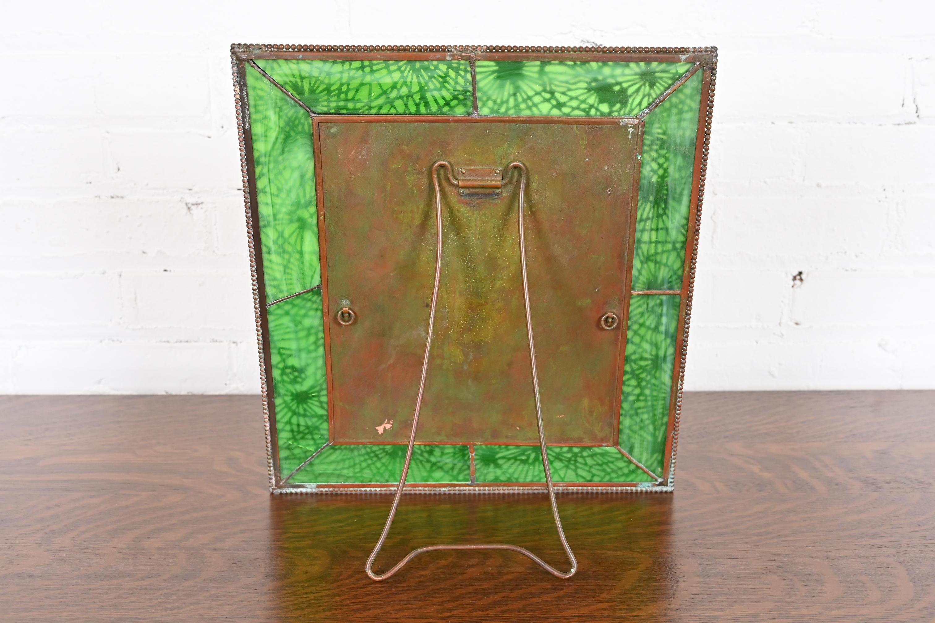 Tiffany Studios New York Pine Needle Bronze and Slag Glass Large Picture Frame For Sale 8