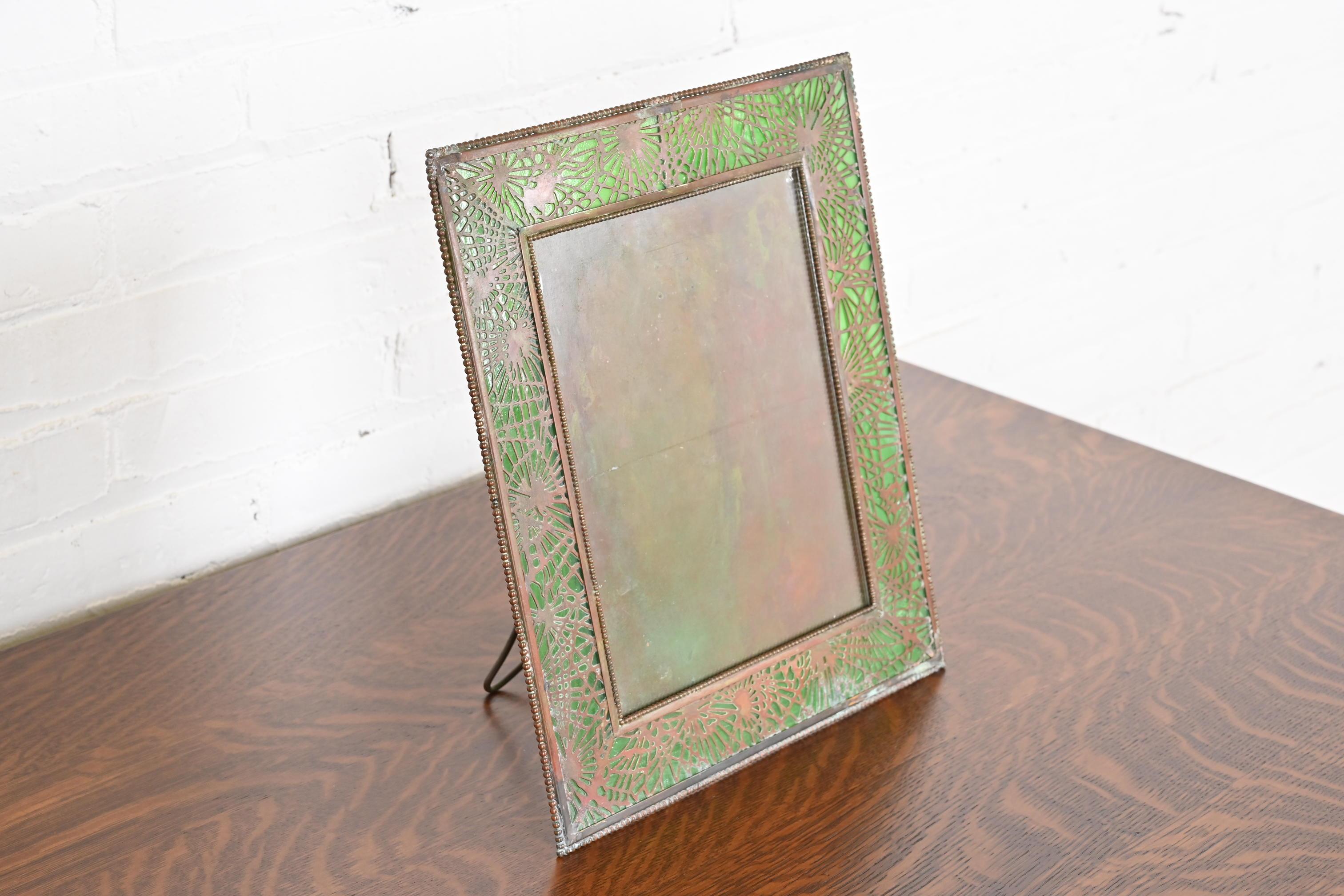 Tiffany Studios New York Pine Needle Bronze and Slag Glass Large Picture Frame For Sale 1