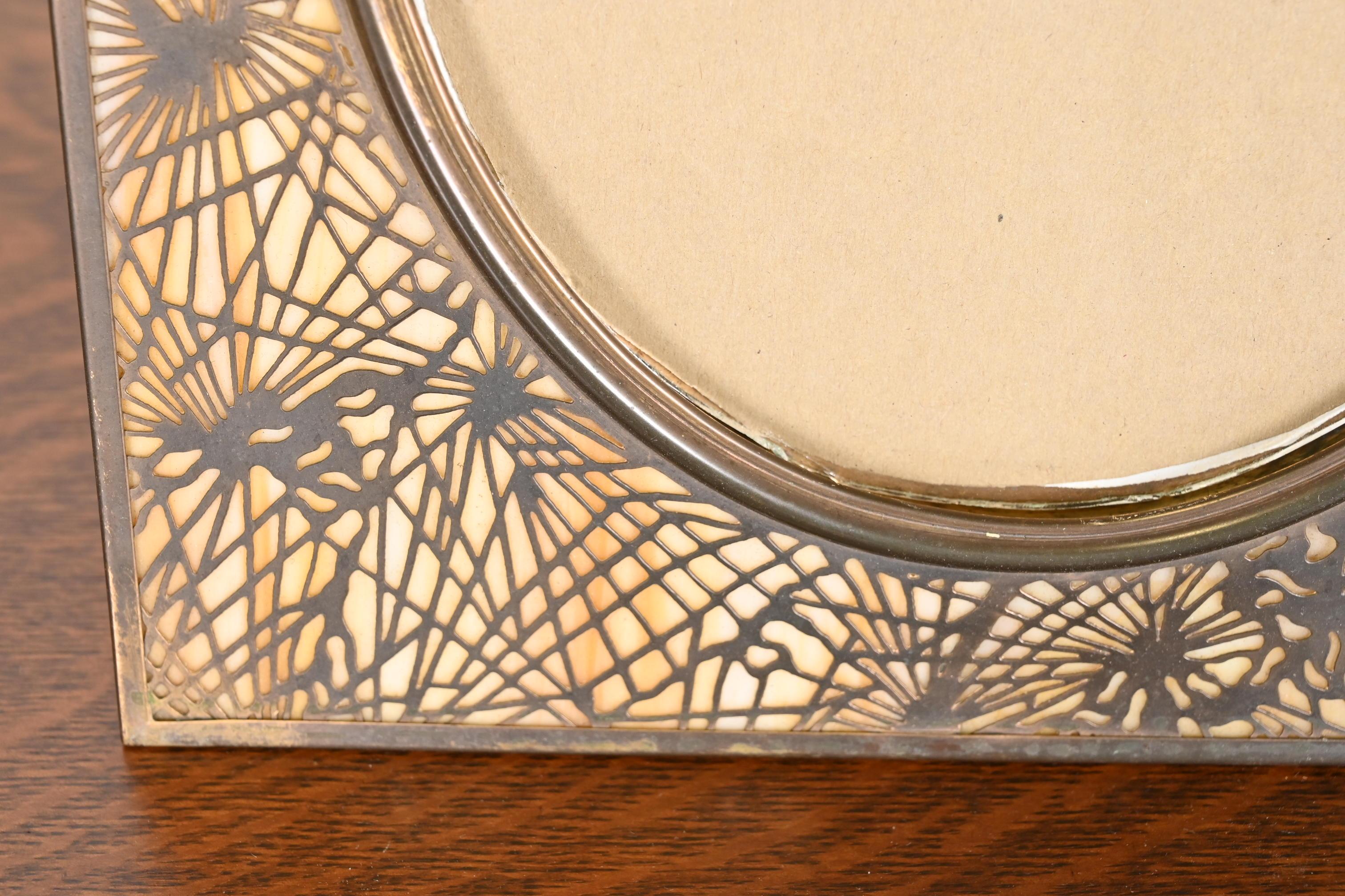 Tiffany Studios New York Pine Needle Bronze and Slag Glass Large Picture Frame 1