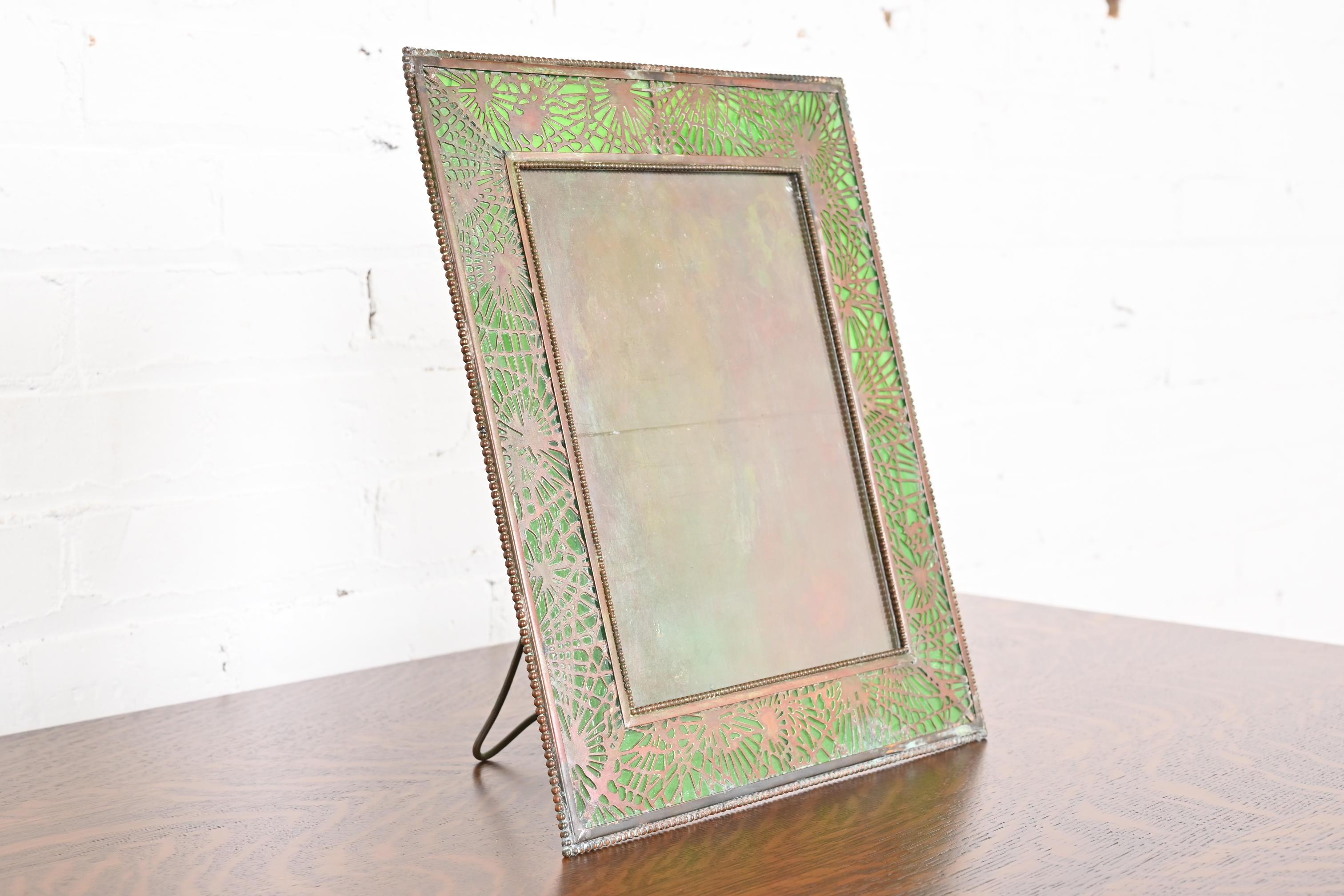 Tiffany Studios New York Pine Needle Bronze and Slag Glass Large Picture Frame For Sale 2