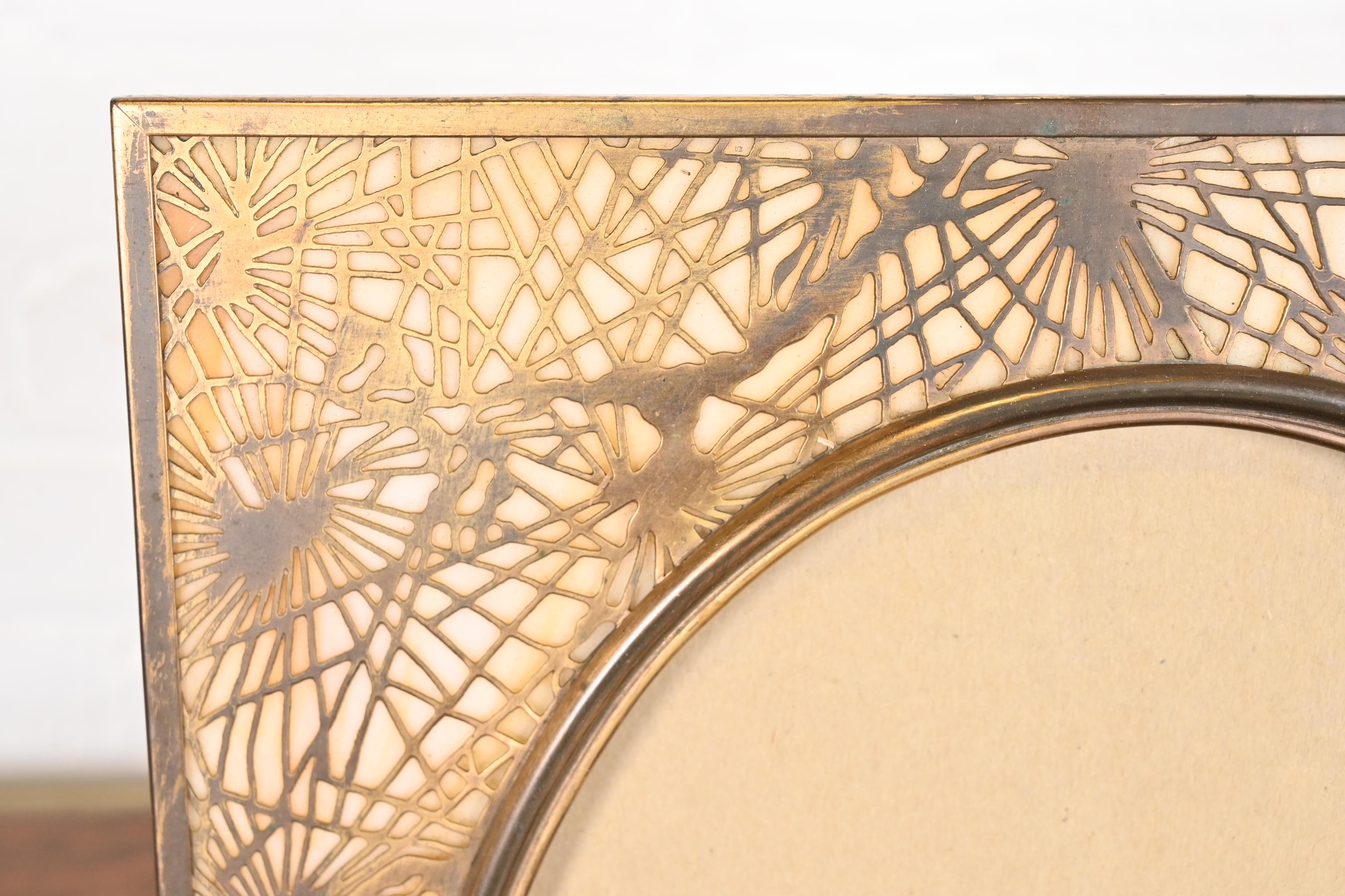 Tiffany Studios New York Pine Needle Bronze and Slag Glass Large Picture Frame 2