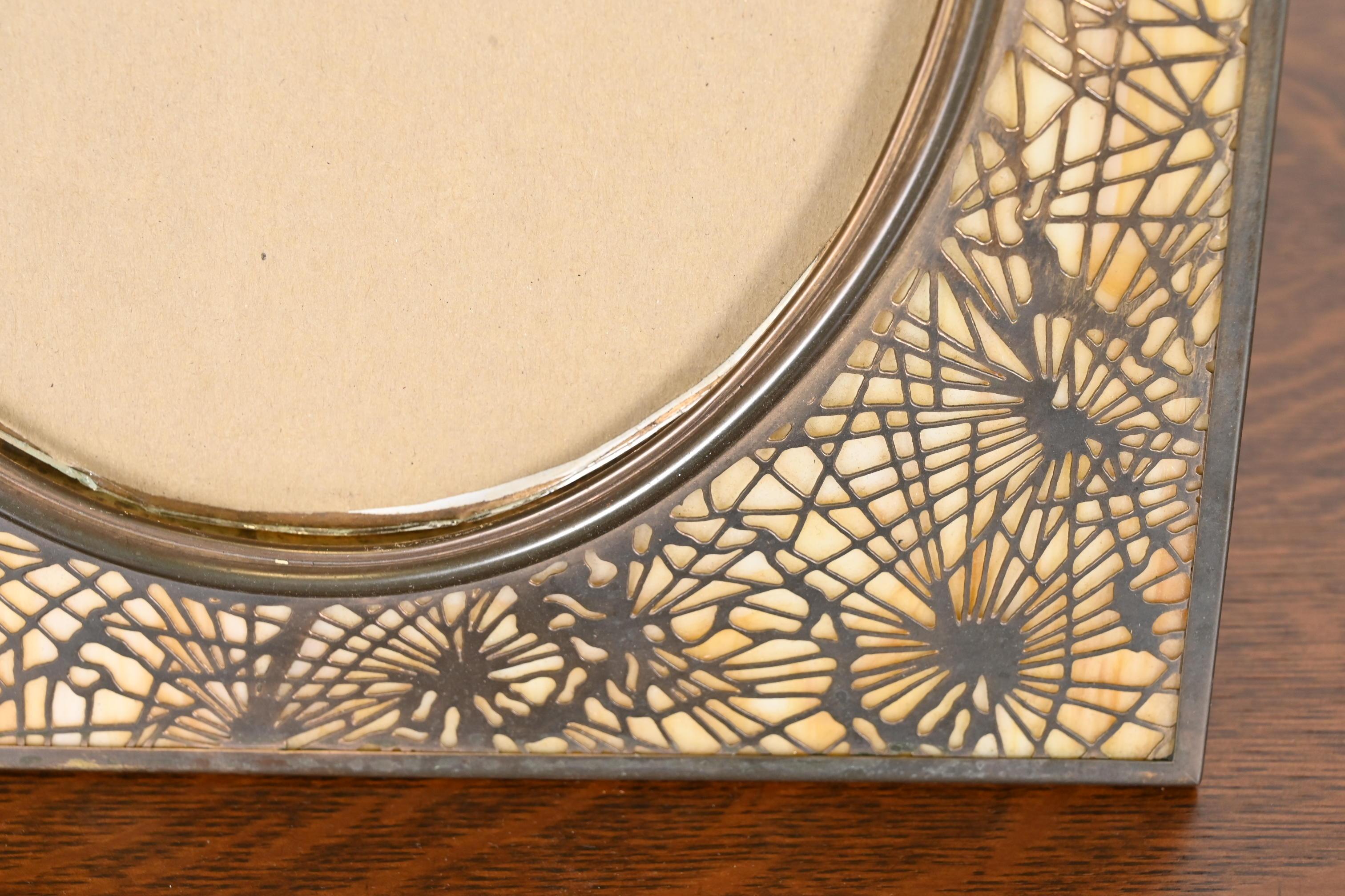 Tiffany Studios New York Pine Needle Bronze and Slag Glass Large Picture Frame 3